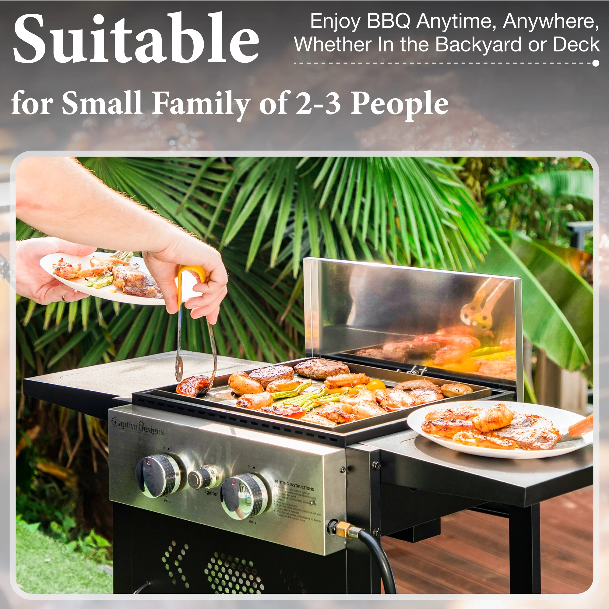 Summit Living 2-Burner Propane Grill and Griddle Cooking Station with Side Shelves Black - Womvr