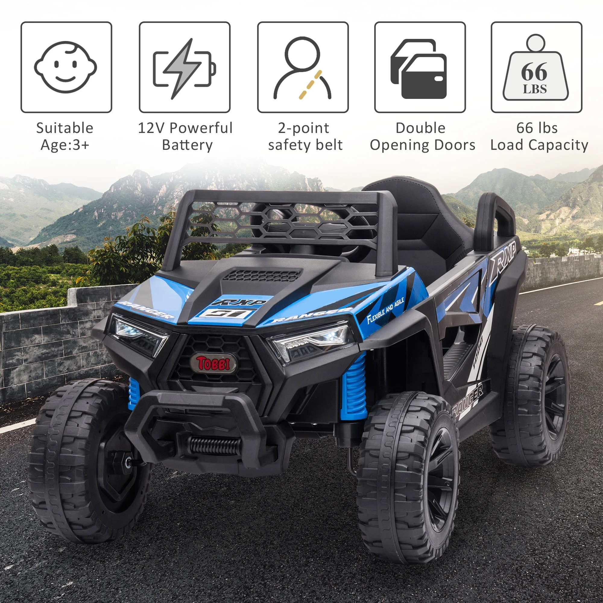 TOBBI 12V Kids Electric off-Road UTV Truck Car Battery Powered Ride on Toys for Girls with LED Headlights, Music, Horn - Womvr
