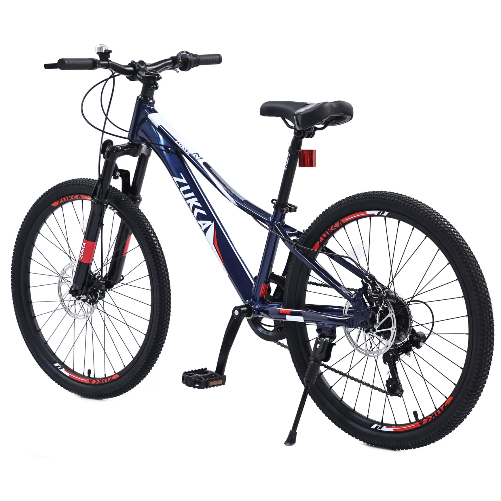 24 in Aluminum Mountain Bike for Boys and Girls, 7-Speed Mountain Bicycle with Double Disc Brake, Suspension Fork and High-quanity Anti-skid Tires, Blue - Womvr