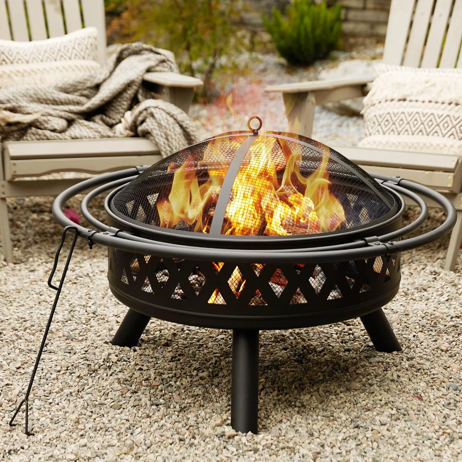 fissfire 35 inch Metal Fire Pit, Outdoor Wood Burning Fire Pit with 2 Loops, for Backyard, Black - Womvr