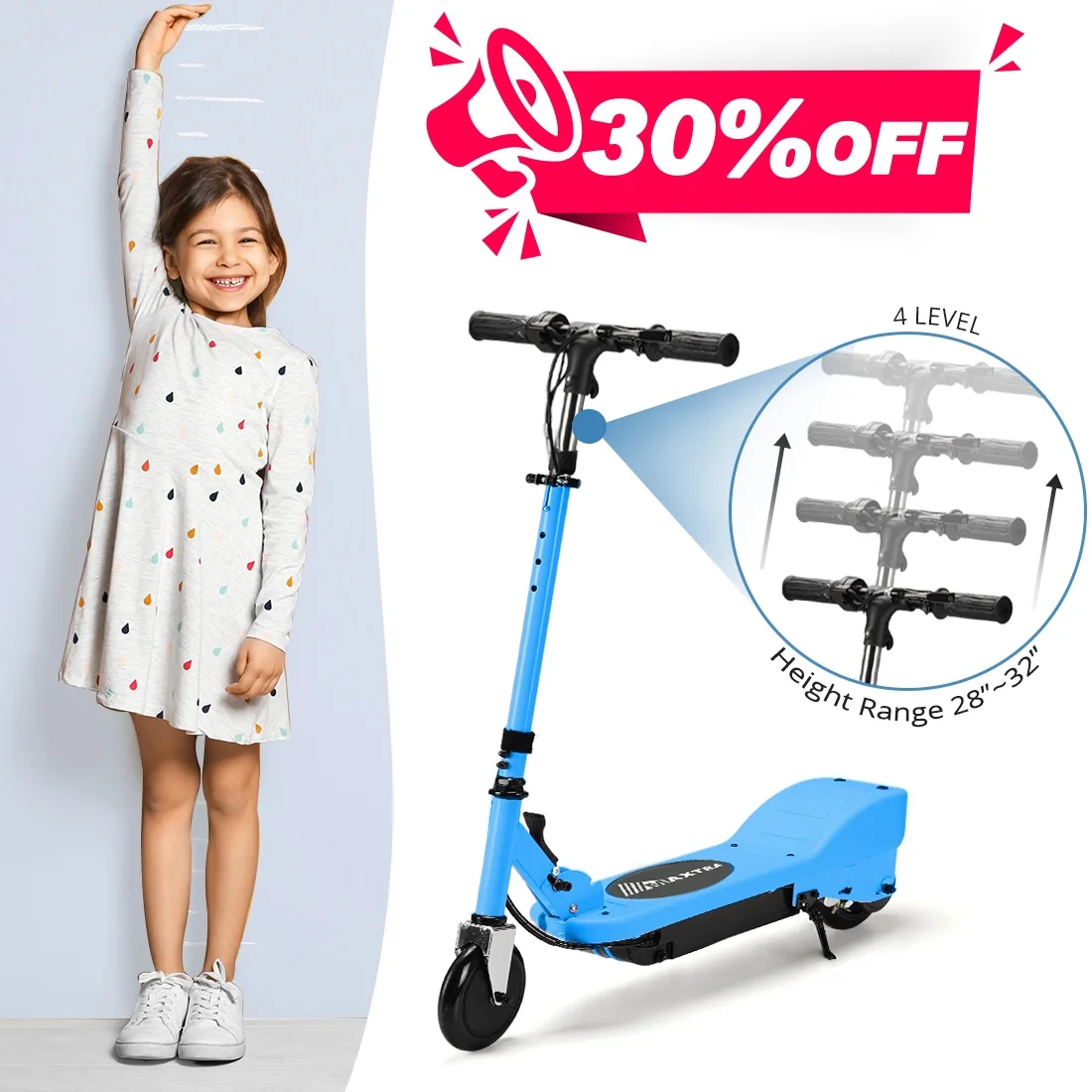 Maxtra Scooters E100 Folding Electric Scooter with Adjustable Handlebar for Kids Ages 6-12, up to 10 MPH, 155 Lbs. Max Load - Womvr