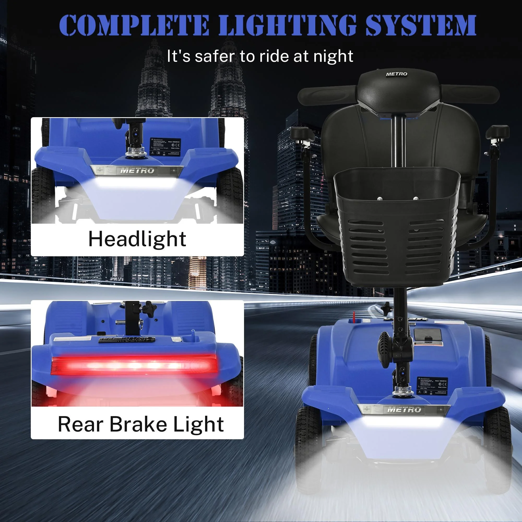 Segmart Mobility Scooter for Seniors, Heavy Duty 4-Wheel Mobile Device with Front & Rear Light, 300lbs, Black - Womvr