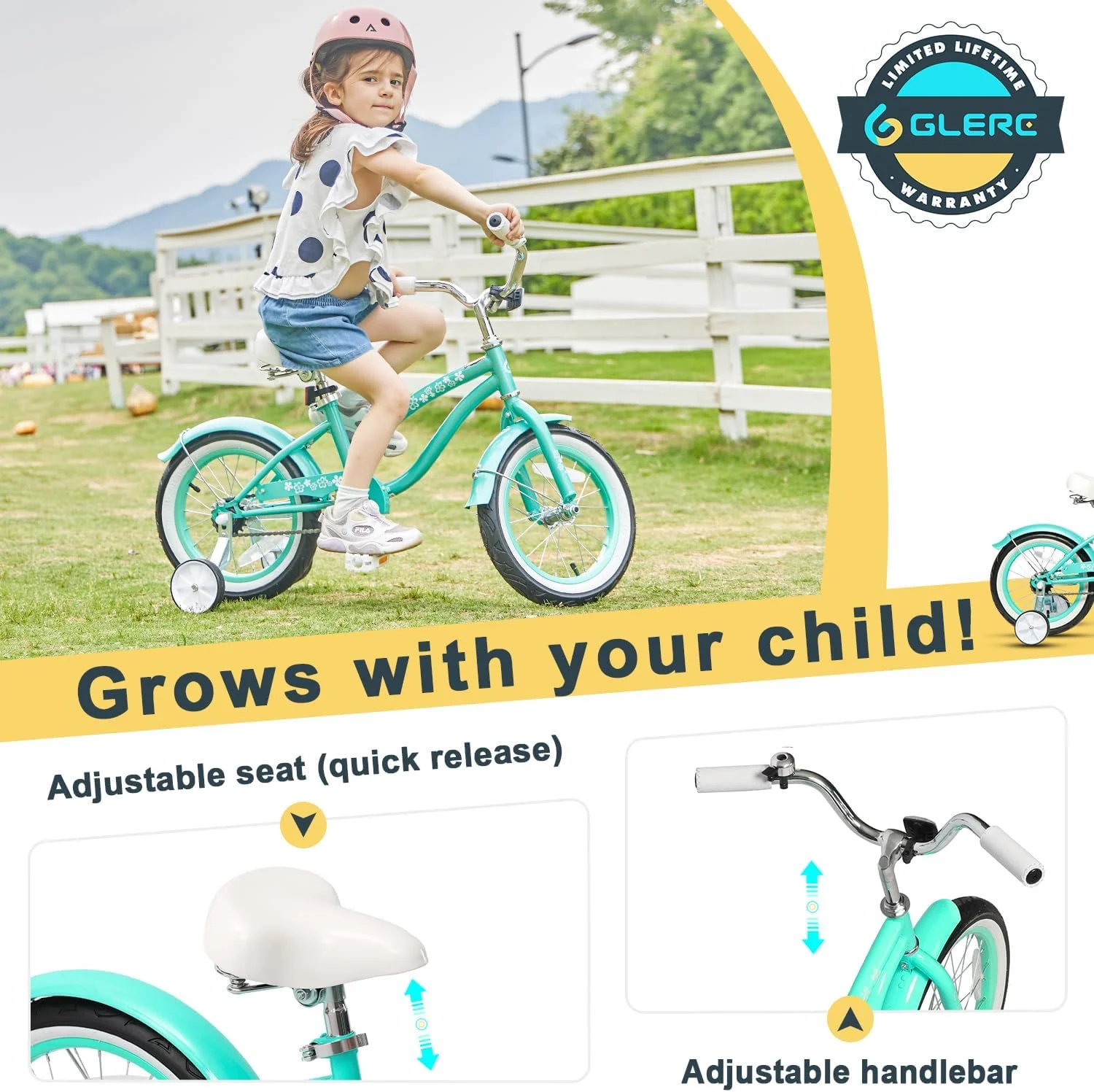 Glerc 16 inch Kids Cruiser Girls Bike for Child 4-7 Years,Mint Green - Womvr