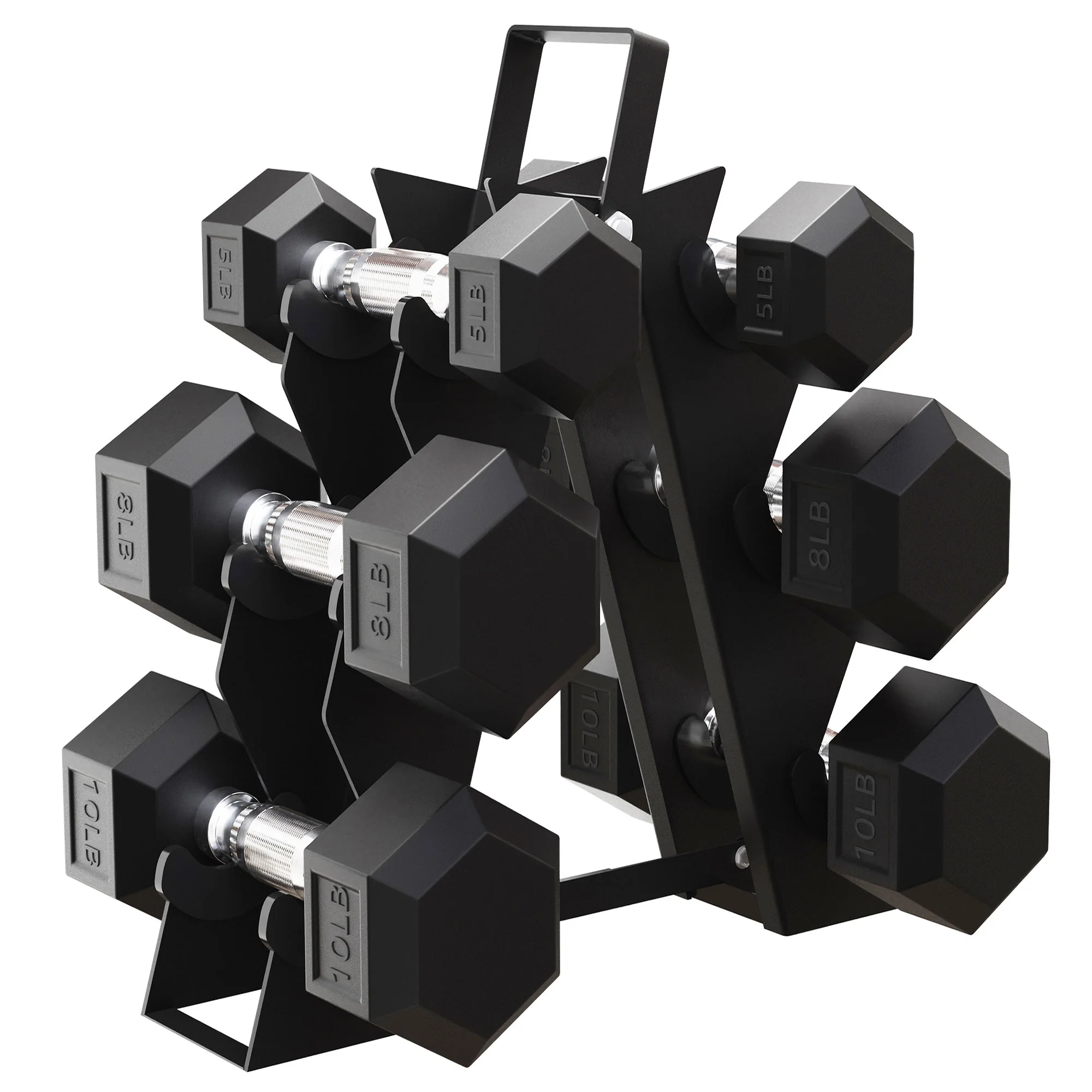 BalanceFrom Rubber Hex 5, 8, and 10 Pound Dumbbell Pairs with Metal Rack - Womvr