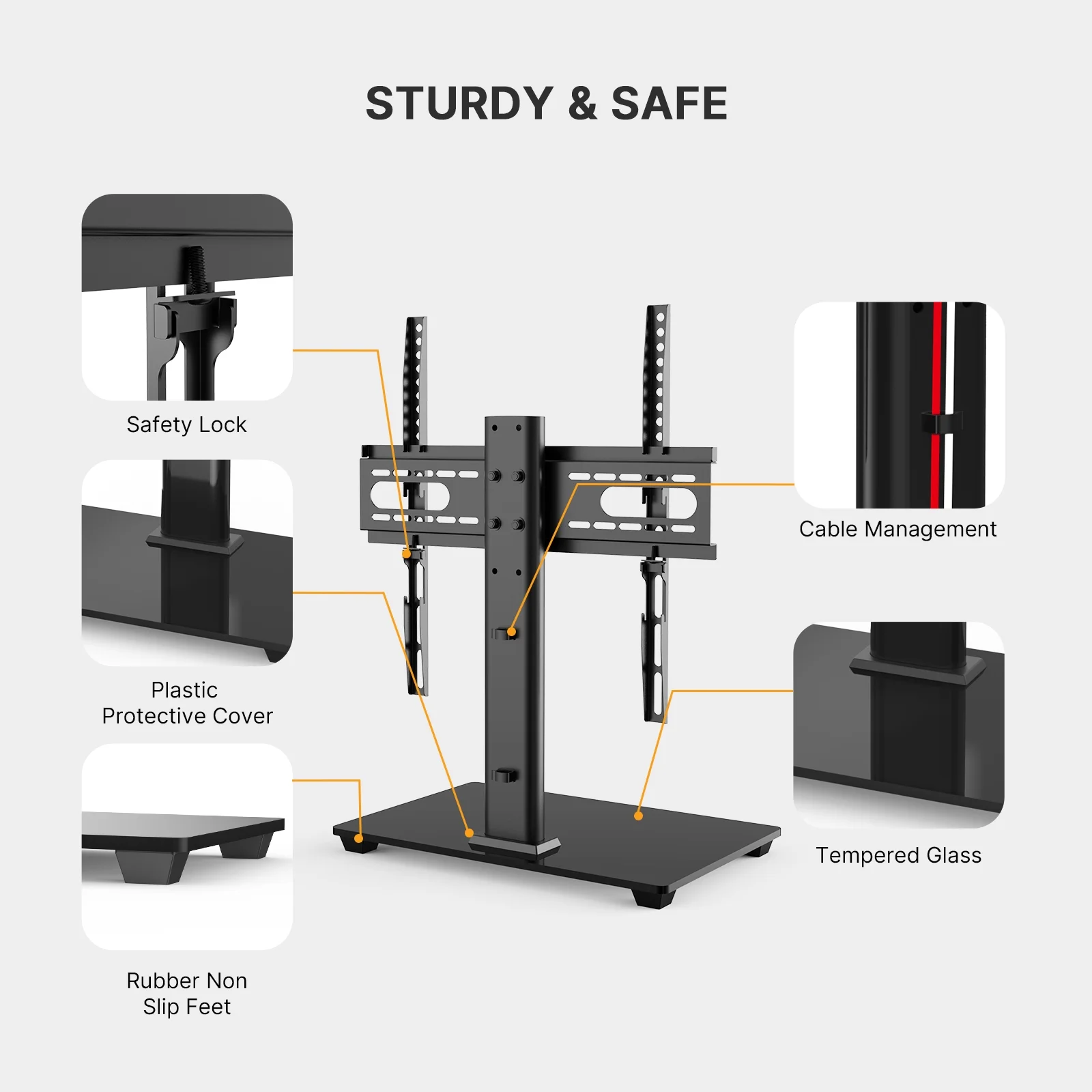 TV Stand Mount, Universal TV Stand Tabletop for 32-52 inch LCD LED TVs, Height Adjustable TV Base Stand with Tempered Glass Base Wire Management, Max 400x400mm - Womvr