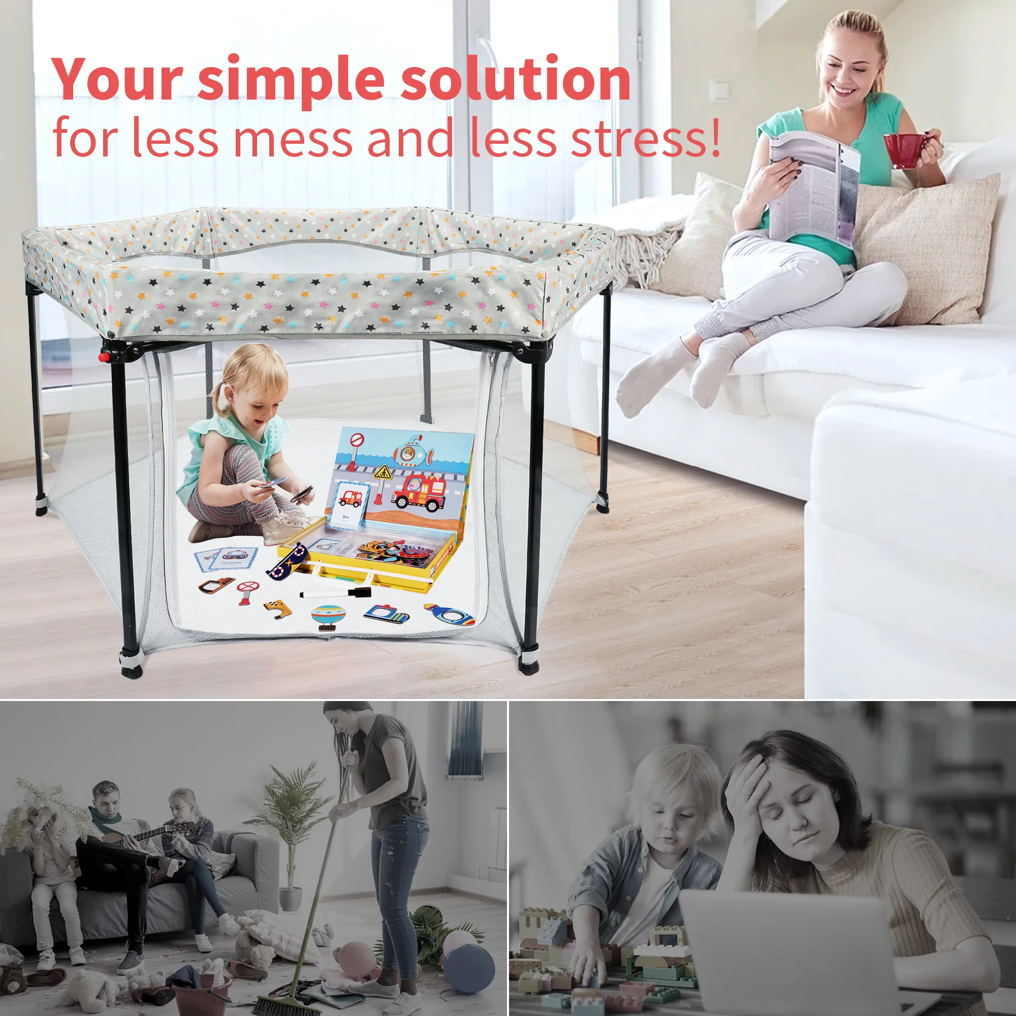 AGPTEK Portable Playard in Baby, Collapsible Playpen with Zipper Door for Indoor & Outdoor Travel - Womvr