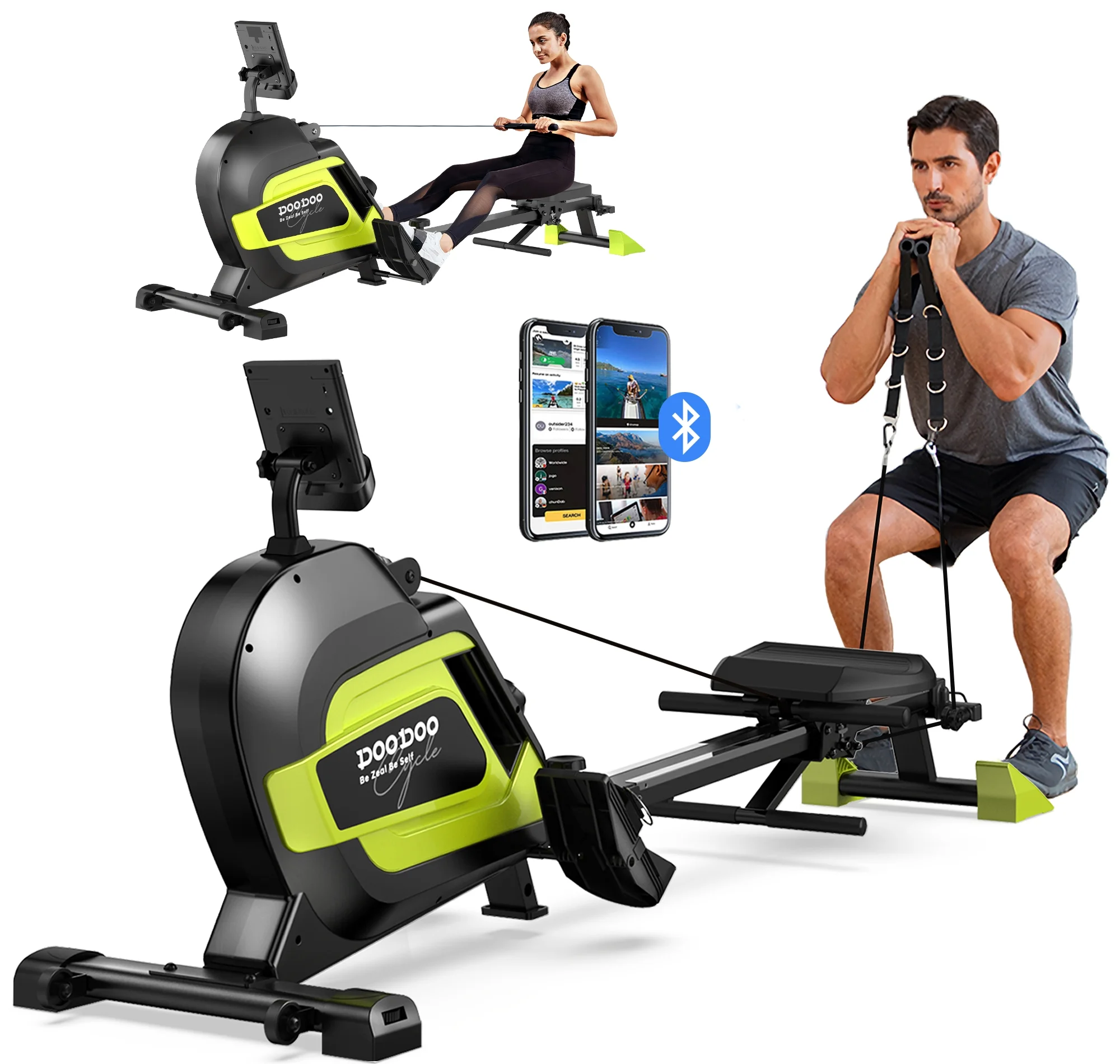 pooboo Rowing Machine Bluetooth 14 Levels Max 350 LBS Magnetic Rower with LCD Monitor, Tablet Holder, Upgraded Rowing Machines for Home use - Womvr