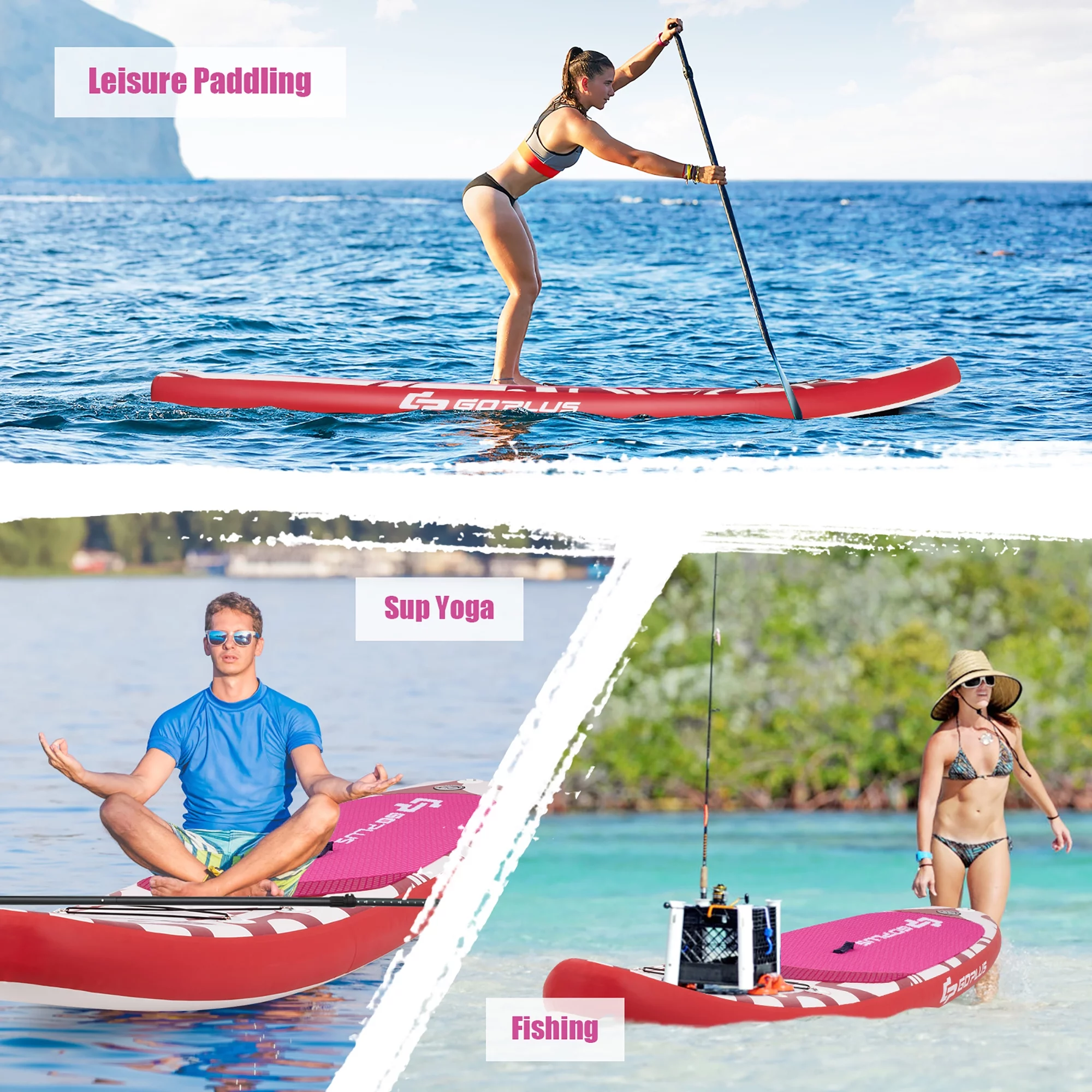 Goplus 10.5'Inflatable Stand Up Paddle Board SUP W/Carrying Bag Aluminum Paddle Pink - Womvr