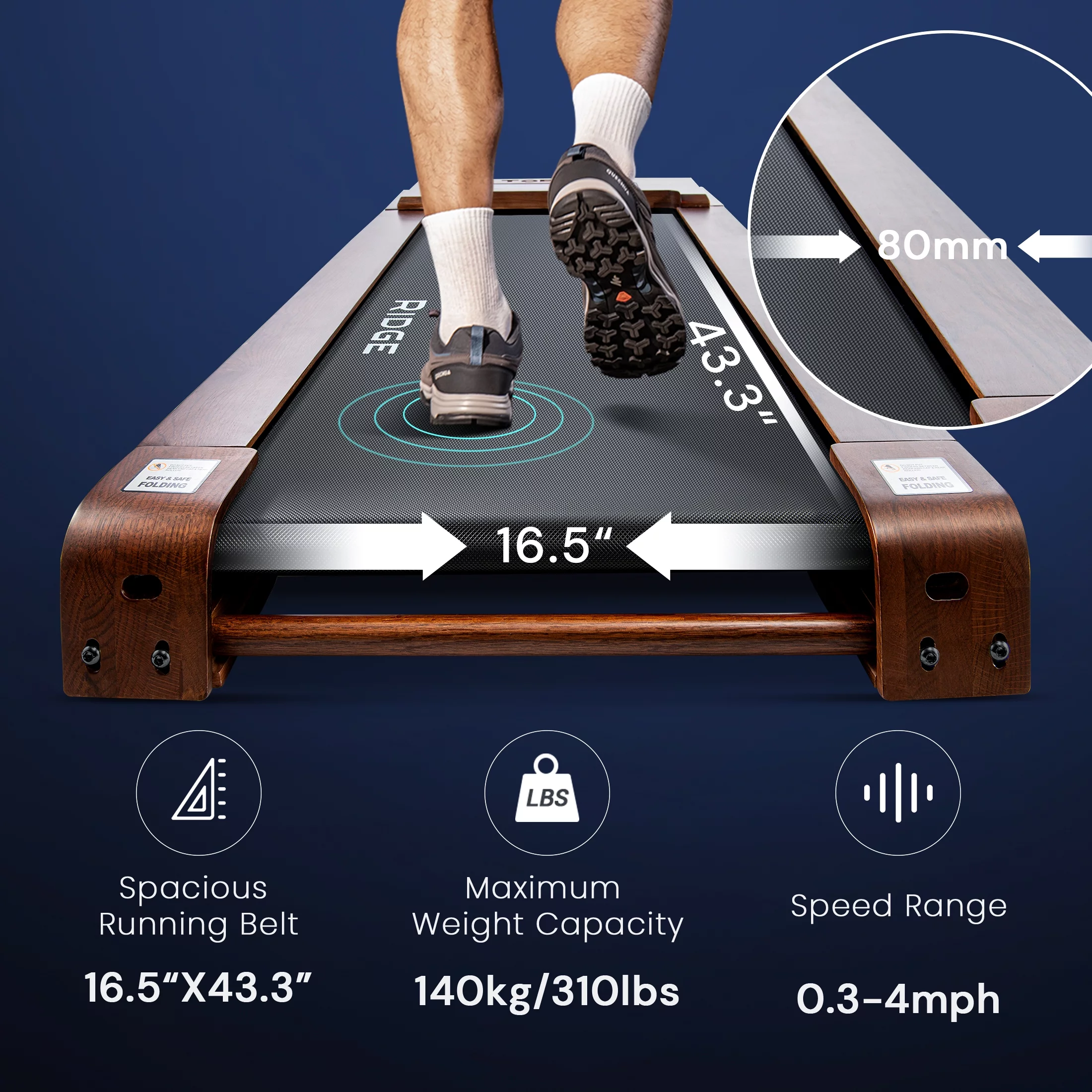 Topiom Walking Pad 2.25HP 310 lb Capacity Under Desk Treadmill 0.3-4 mhp Installation-Free - Womvr