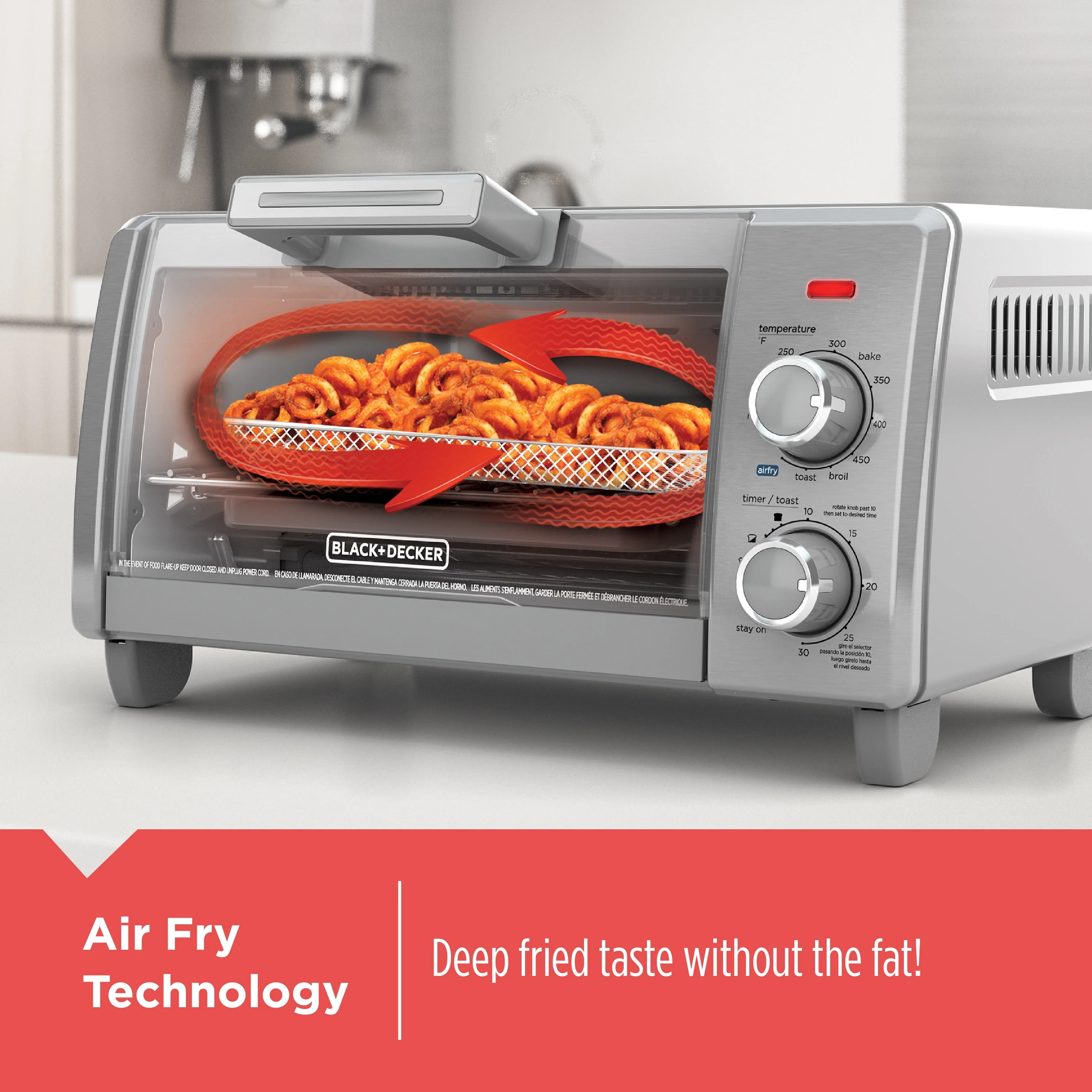BLACK+DECKER Crisp 'N Bake Air Fry 4-Slice Toaster Oven, Silver & Black, TO1787SS - Womvr