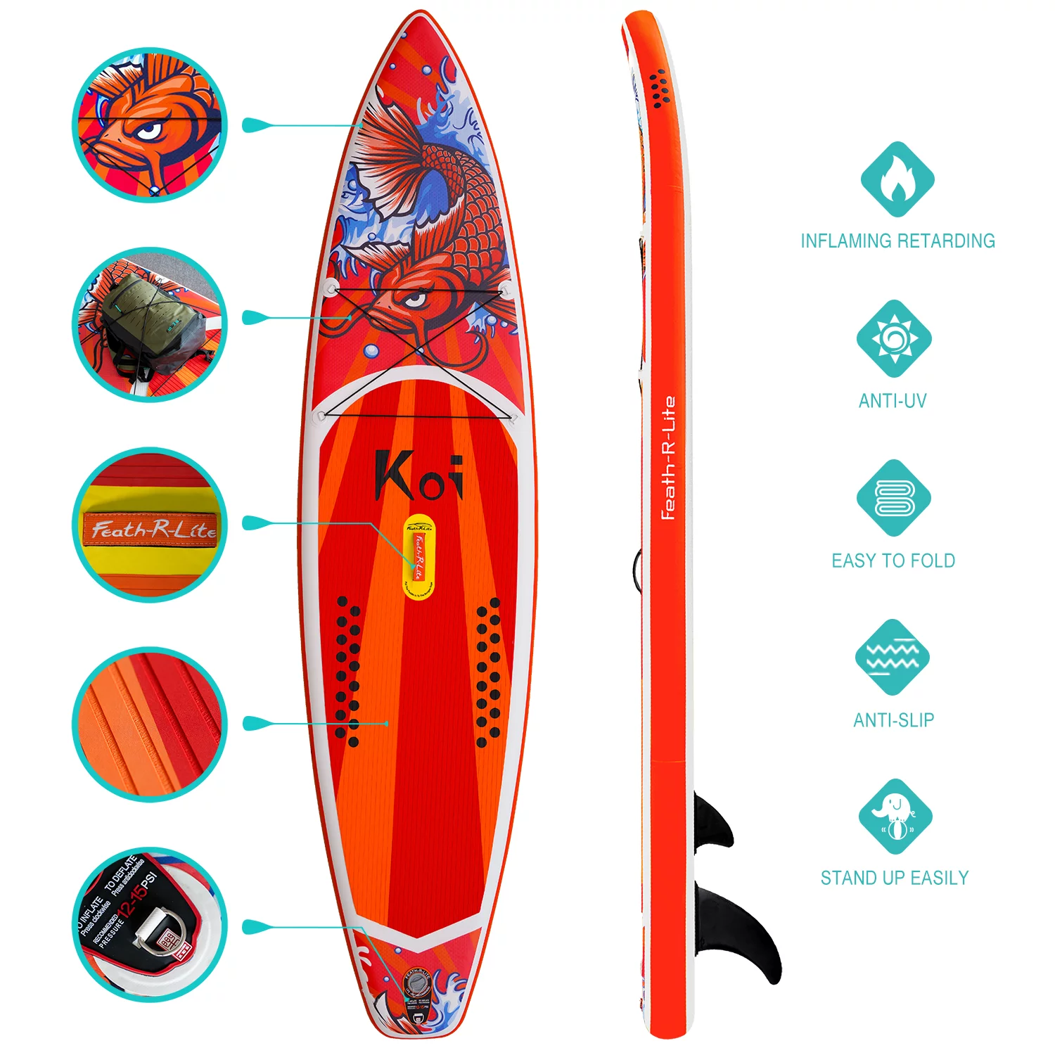 FEATH-R-LITE Inflatable Stand Up Paddle Board, SUP Paddle Board 11'6''x30''x6'' (LxWxH), Stand Up With Complete Kit Backpack Pump Paddle, Unisex Version - Womvr