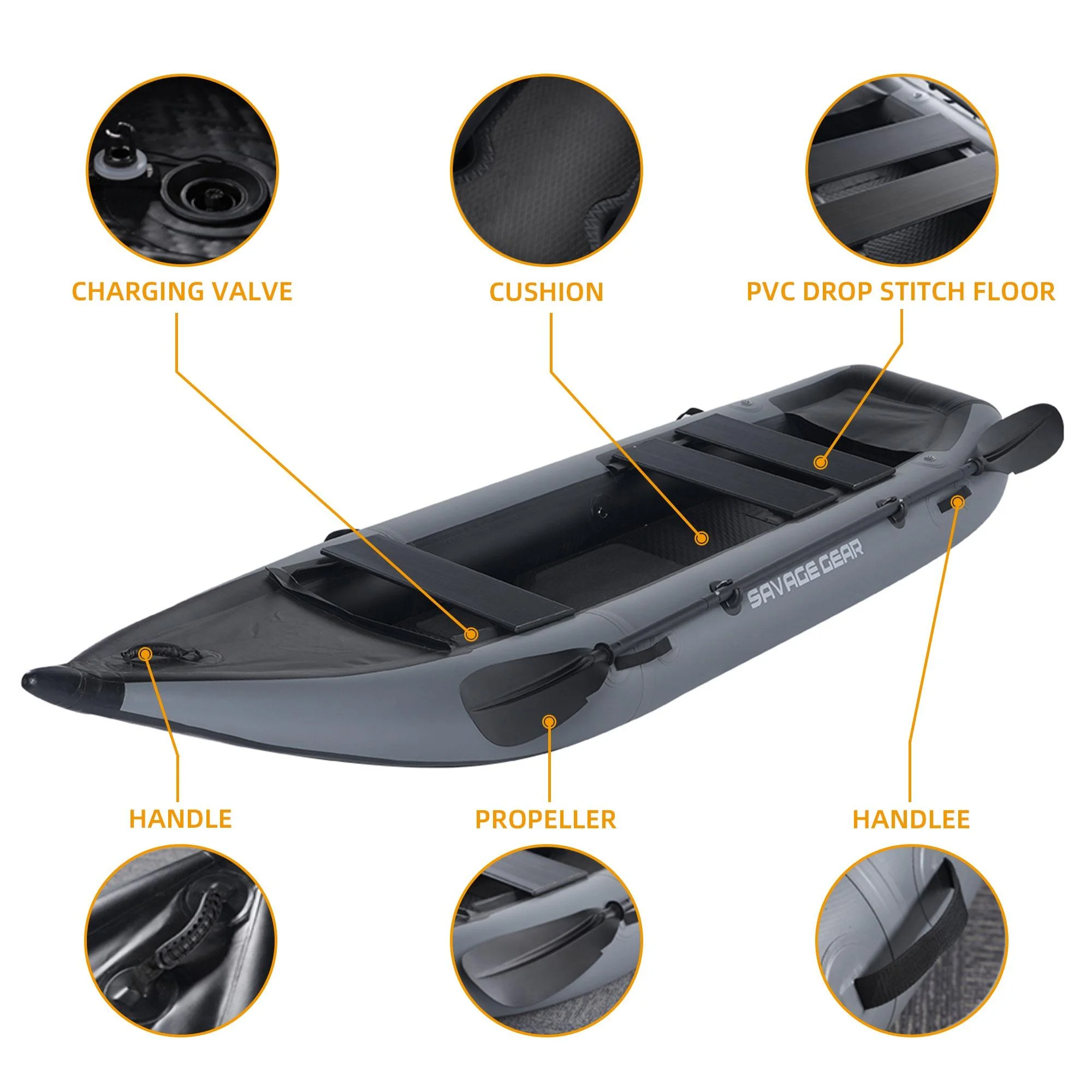 2 Person Inflatable Kayak, Fishing PVC Kayak Boat, Inflatable Boat Rescue Rubber Rowing Boat with Pump, Aluminum Alloy Seat, Paddle, Inflatable Mat, Repair Kit, Fin 440lb Weight Capacity - Womvr