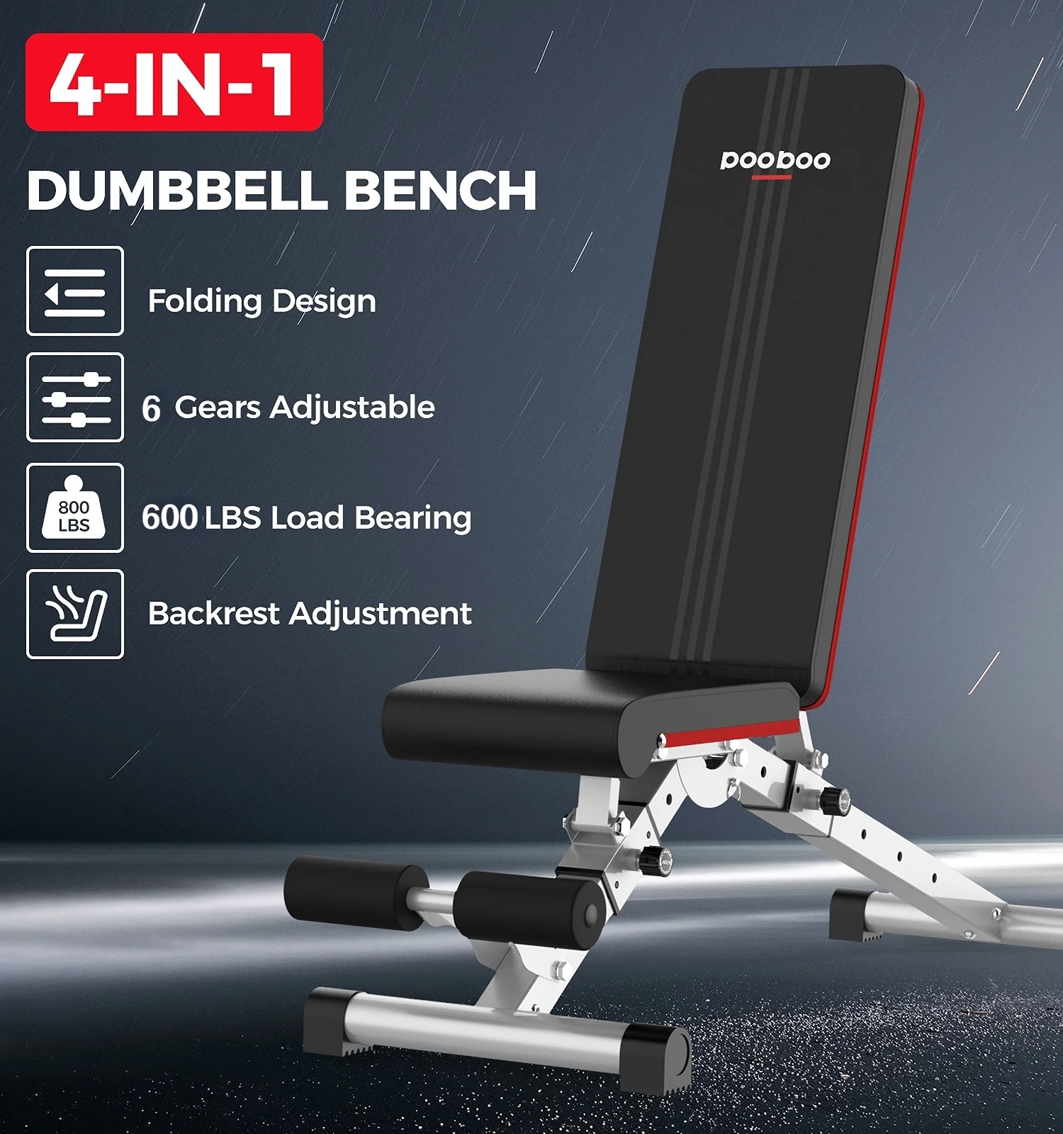 Pooboo Dumbbell Bench Workout Foldable Weight Bench 600 lbs with 6 Incline Adjustable and Thickened 5 Layer Structure gym bench Strength Training Bench for Home Training. - Womvr