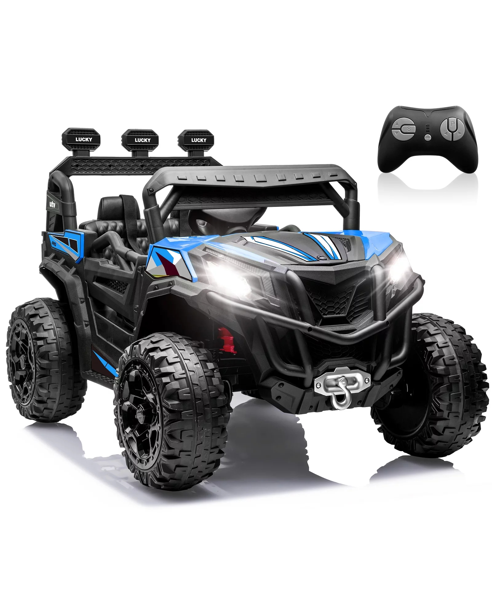 TOKTOO 24V Ride on Car, 4WD Powered Ride on UTV with Remote Control & Trunk Storage Space,  1 Seater Kid Car for Boys Girls -Blue - Womvr