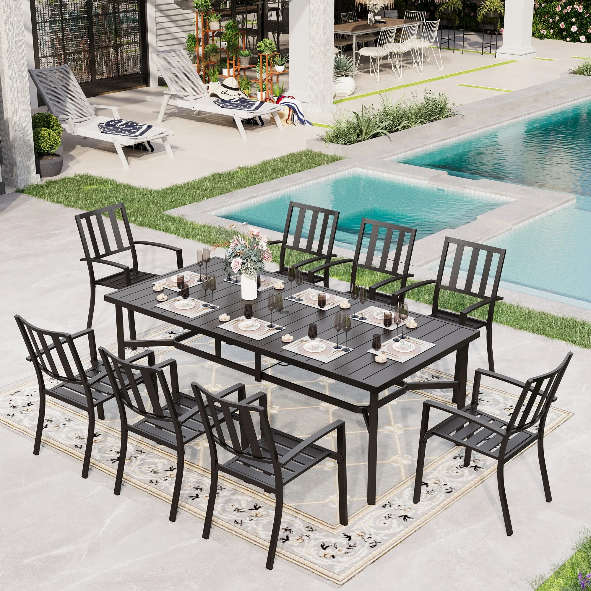 Sophia & William 7 Piece Outdoor Patio Dining Sets Metal Furniture Table and Stackable Chairs - Womvr