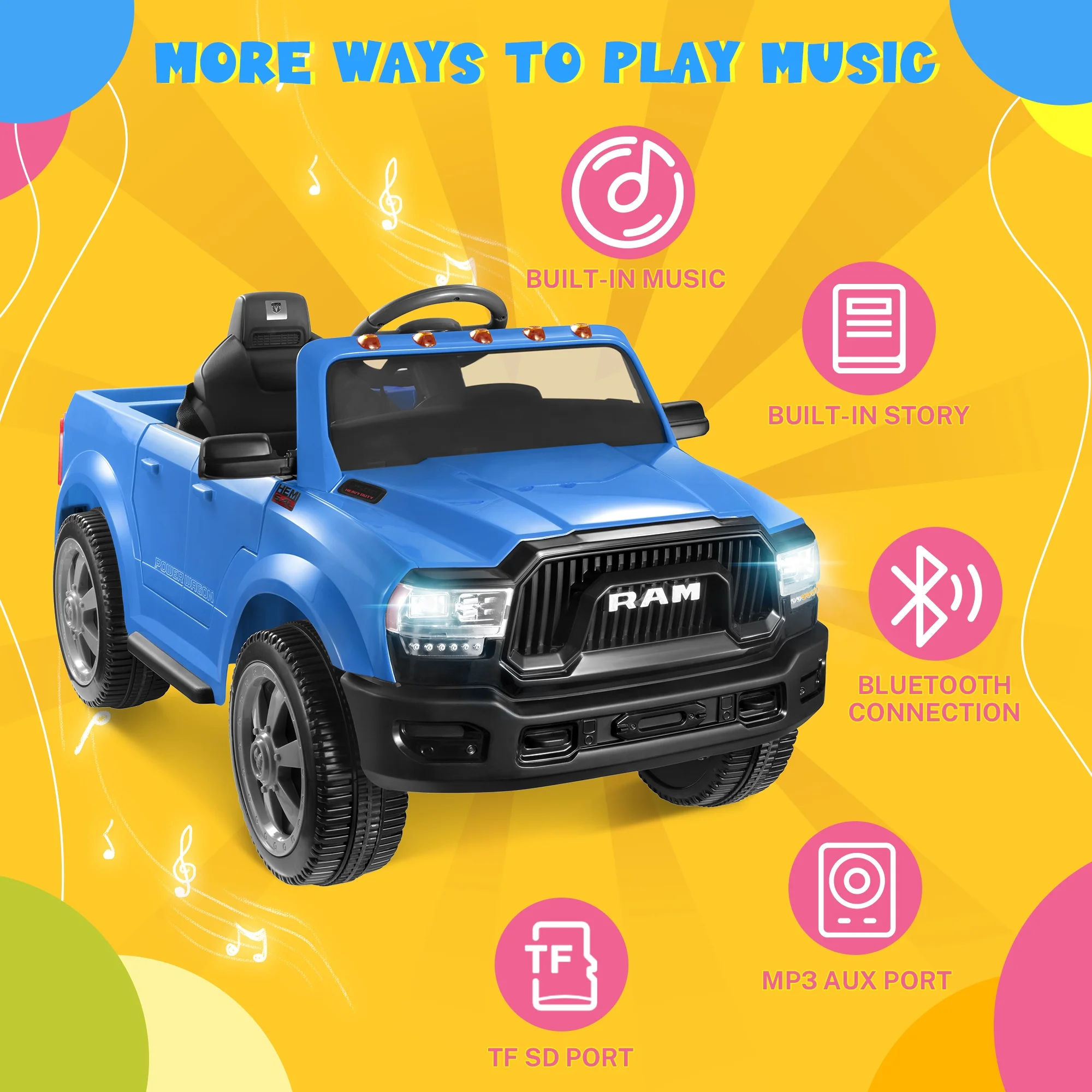 Dodge Ram Ride On Car for Kids, 12V Powered Ride On Truck Cars with Parents Remote Control,Dodge Electric Ride On Car for Boys Girls 3-5, Red - Womvr