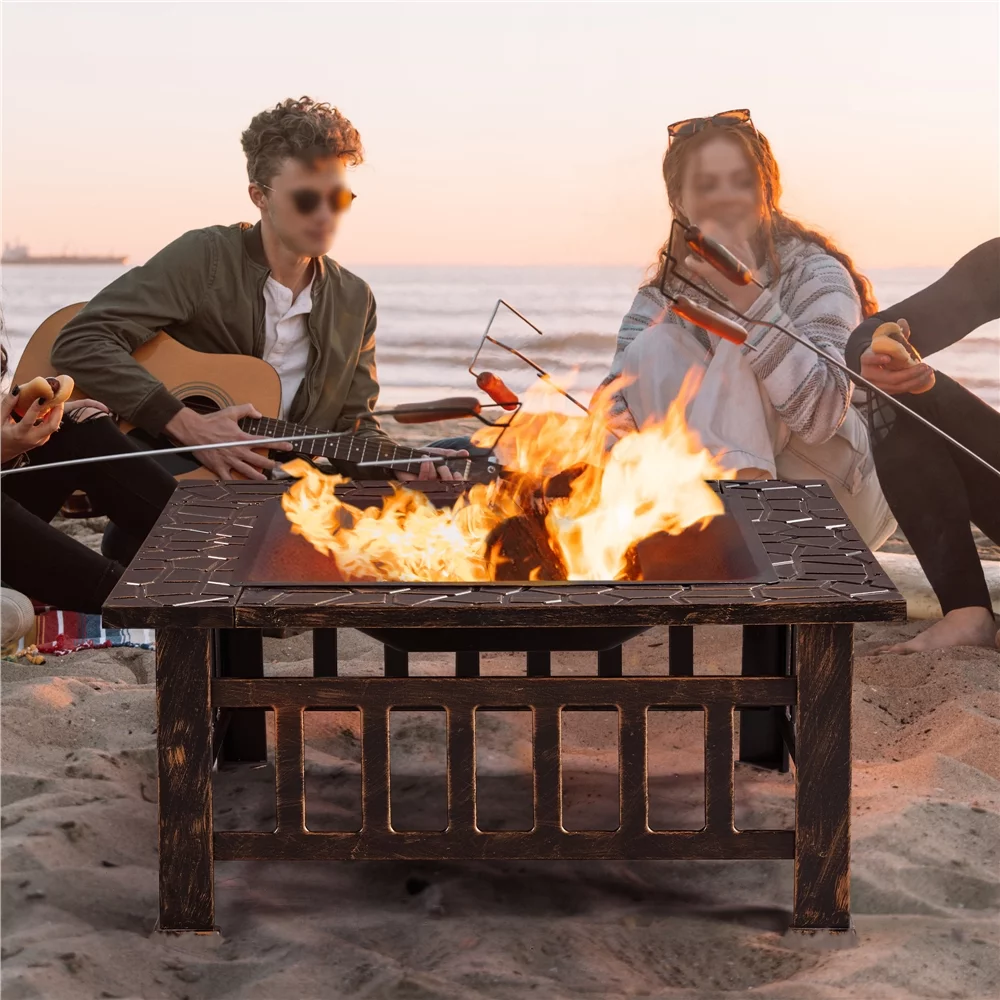 Yaheetech 32''Outdoor Metal Square Fire Pit With cover,Black - Womvr