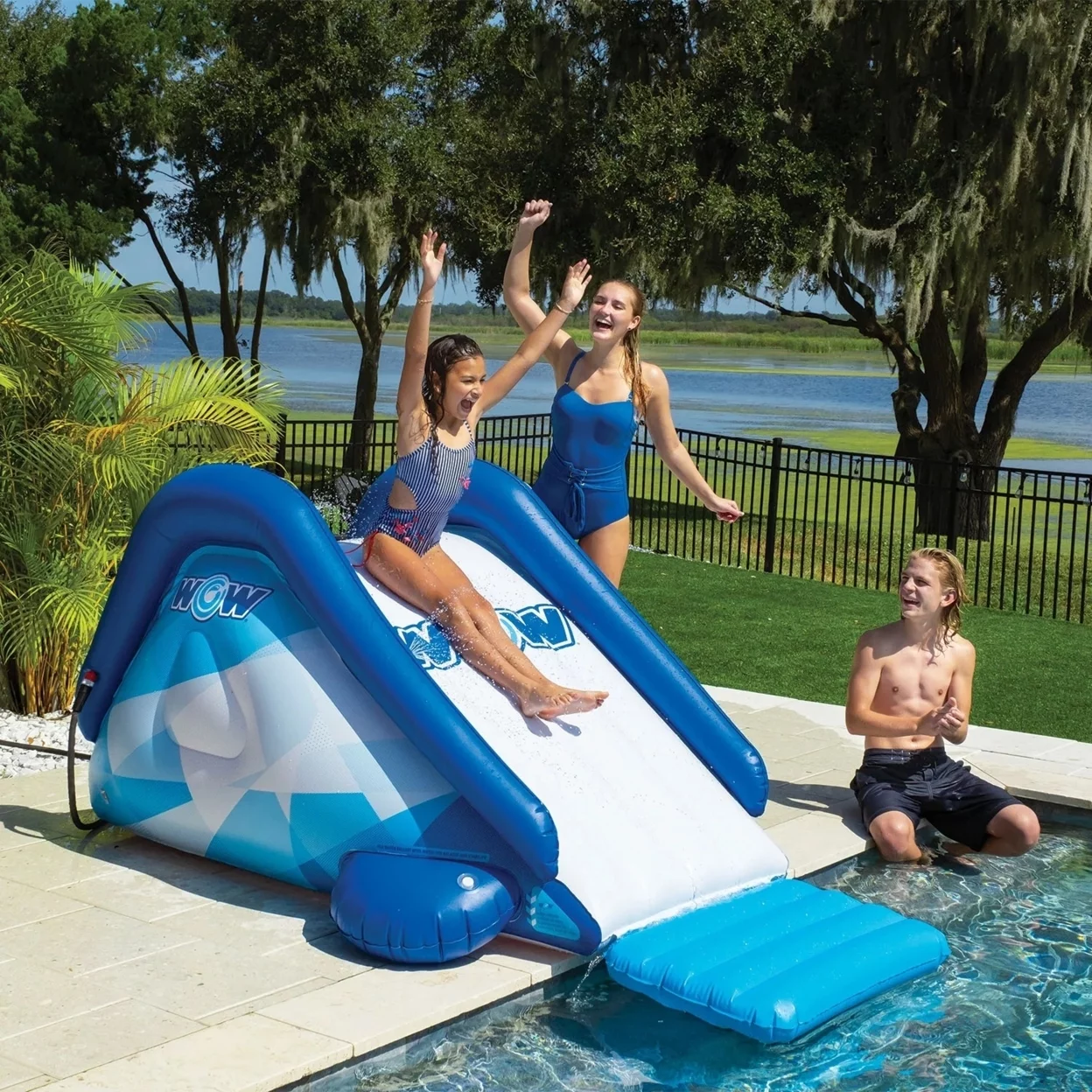 WOW Sports Cascade Pool Slide, Inflatable Slide with Sprinkler - Womvr