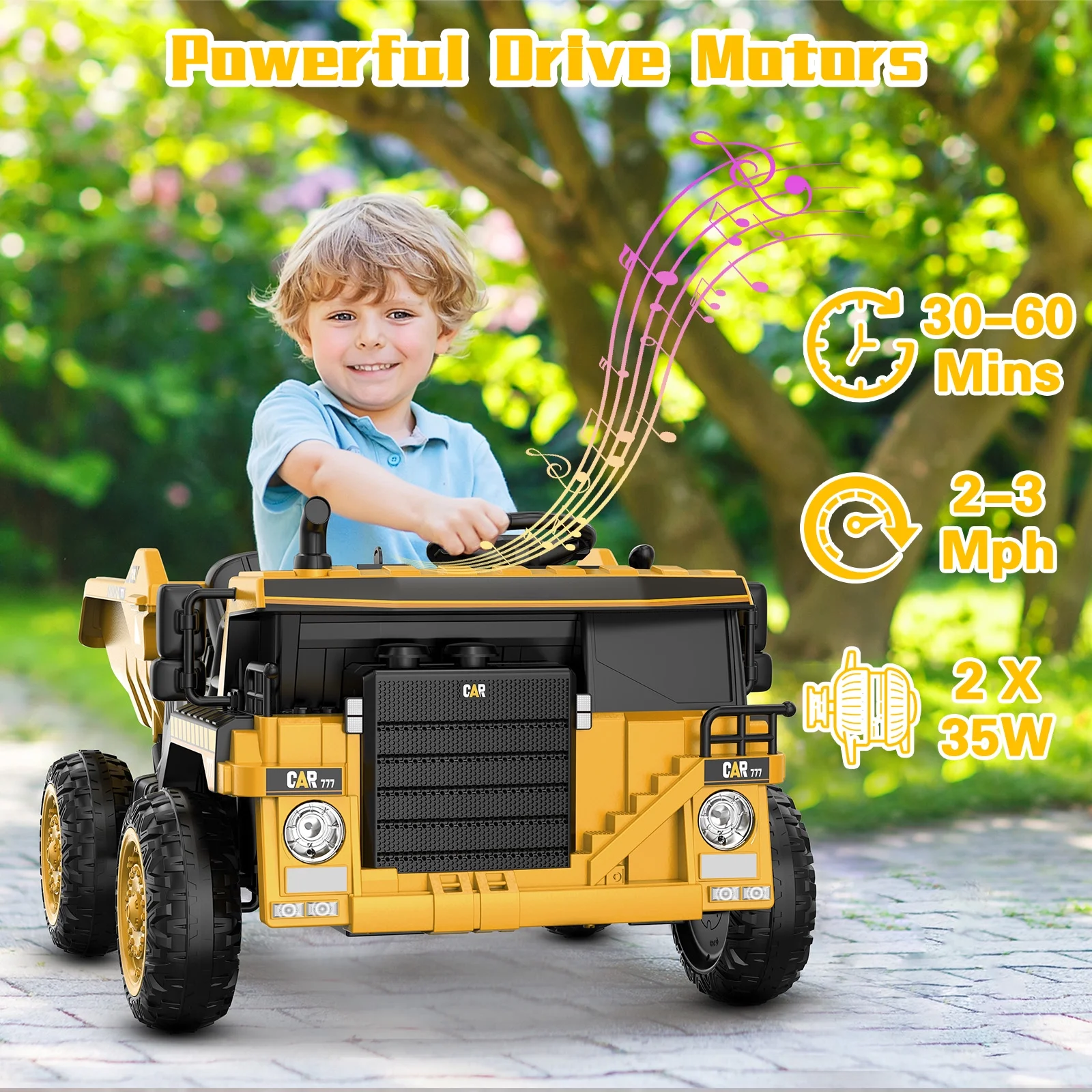 TOKTOO 12Volt Powered Ride on Toy Car for Girls Boys, Dump Truck w/ Electric Dump Bed, Remote Control, Music Player, 1 Seater Electric Car-Ochre Yellow - Womvr