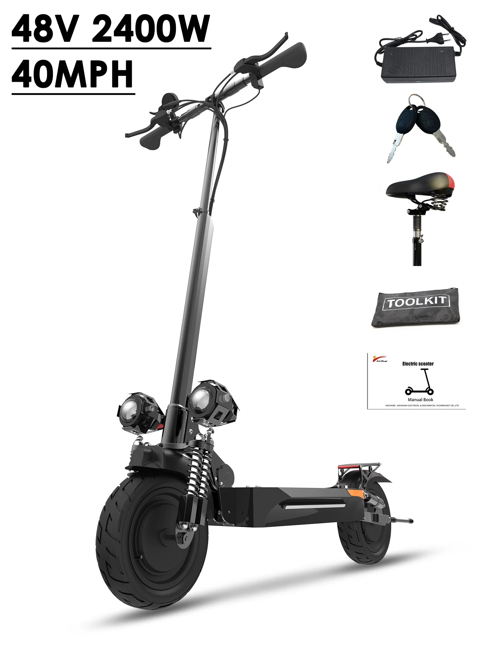 JUEXING Electric Scooter for Adults, 40 Miles Long Range, Dual Motors 2400W, E Scooter with Seat - Womvr