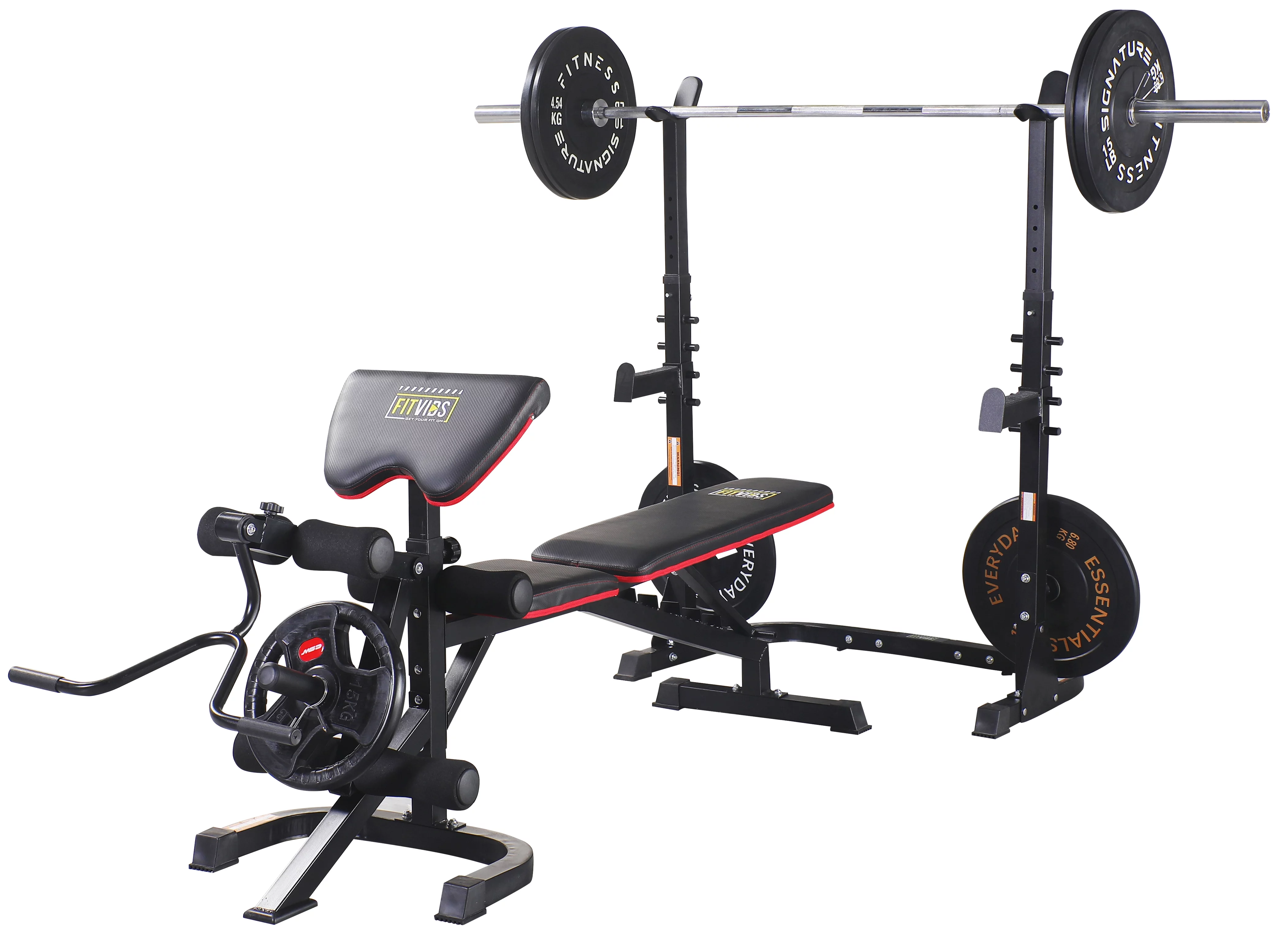 Fitvids LX600 Adjustable Olympic Workout Bench with Squat Rack, Leg Extension, Preacher Curl, and Weight Storage, 800-Pound Capacity (Barbell and weights not included) - Womvr