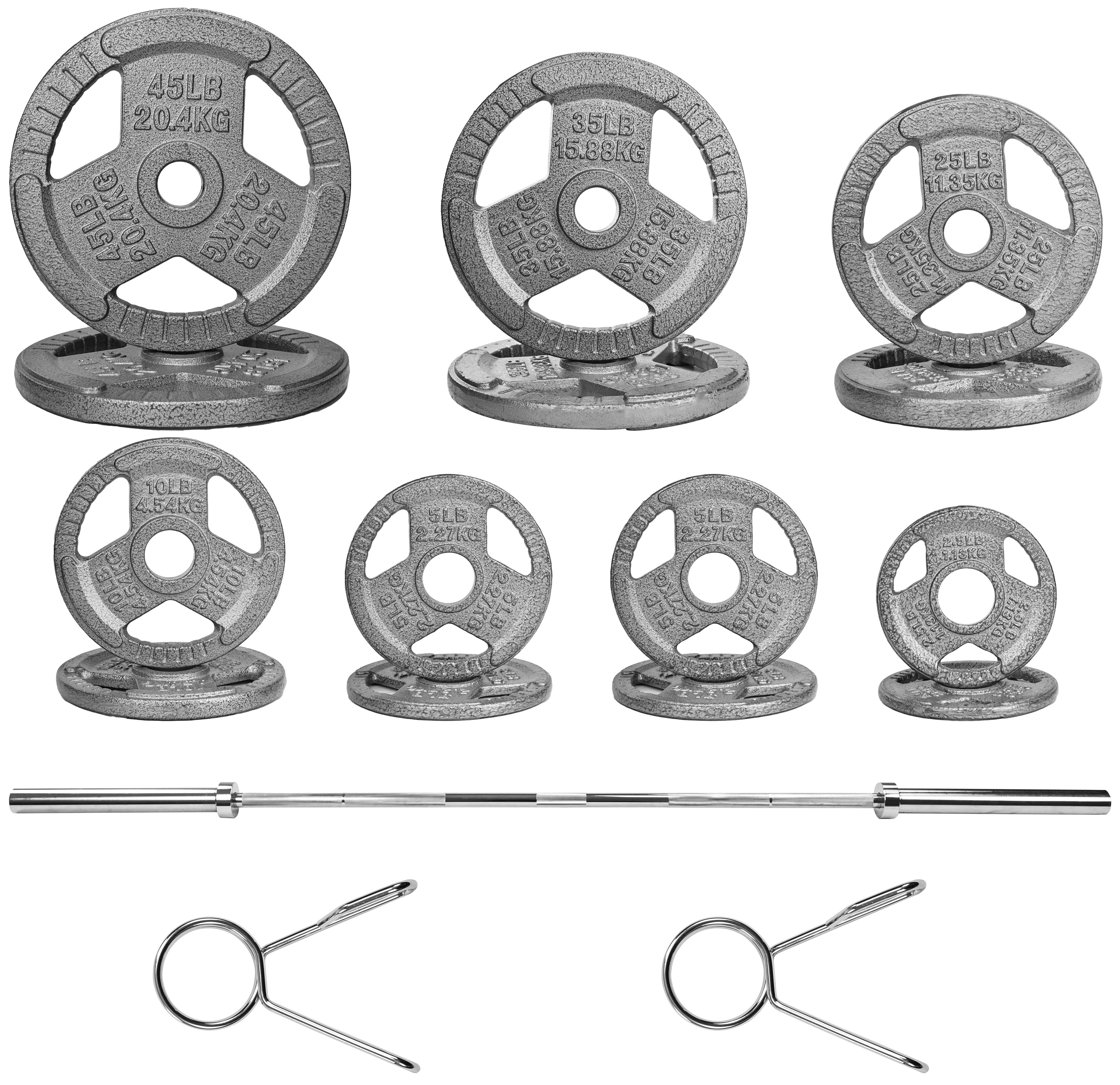 BalanceFrom Cast Iron Olympic Weight Including 7FT Olympic Barbell and Clips, 300-Pound Set (255 Pounds Plates + 45 Pounds Barbell), Multiple Packages - Womvr