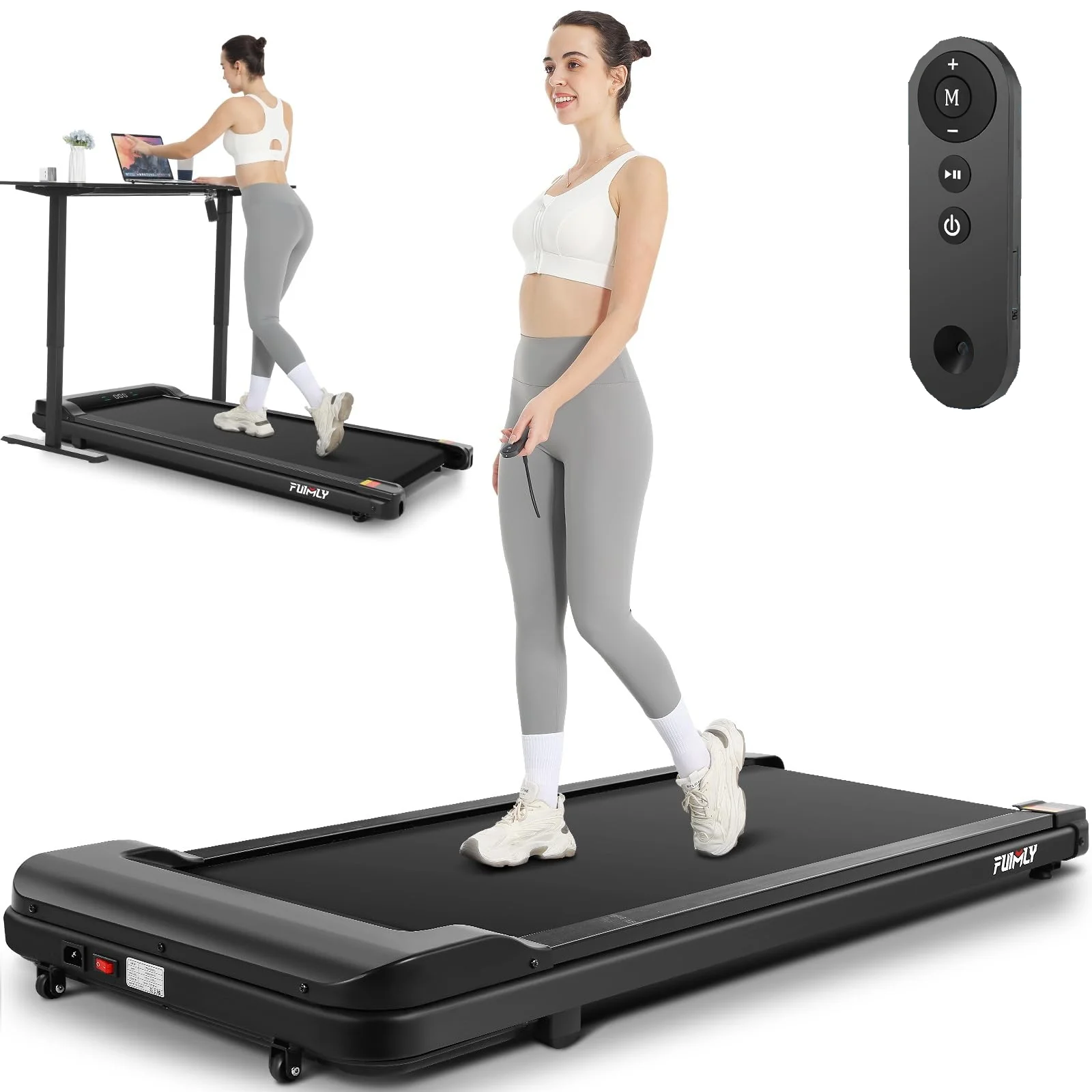 FUNMILY Walking Pad Treadmill with Remote Control, Electric Treadmill with LED Display, Under Desk Treadmill for Home Office Use, Black - Womvr