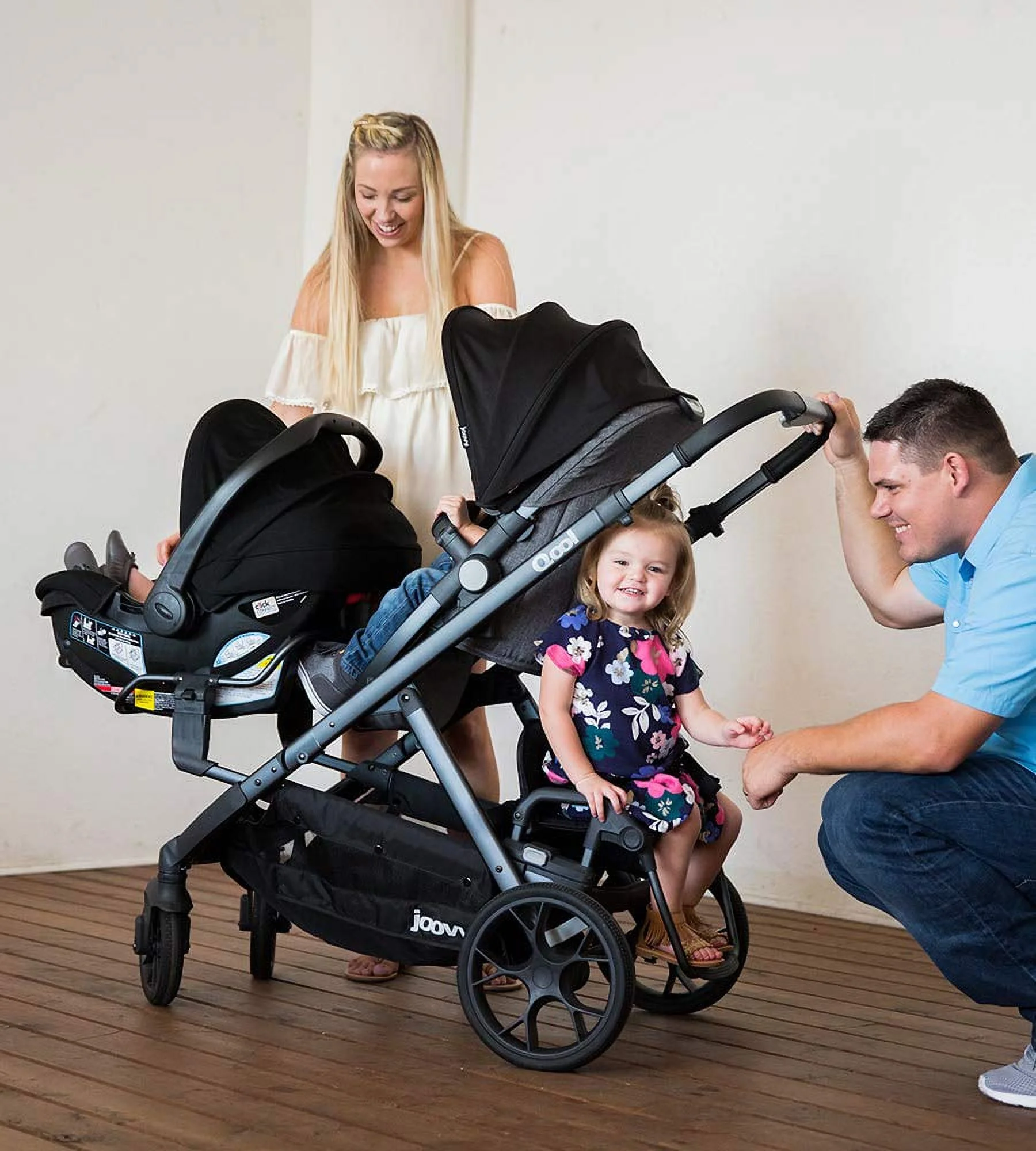 Joovy Qool Convertible Modular Single Double Triple Stroller, Gray Melange - Womvr