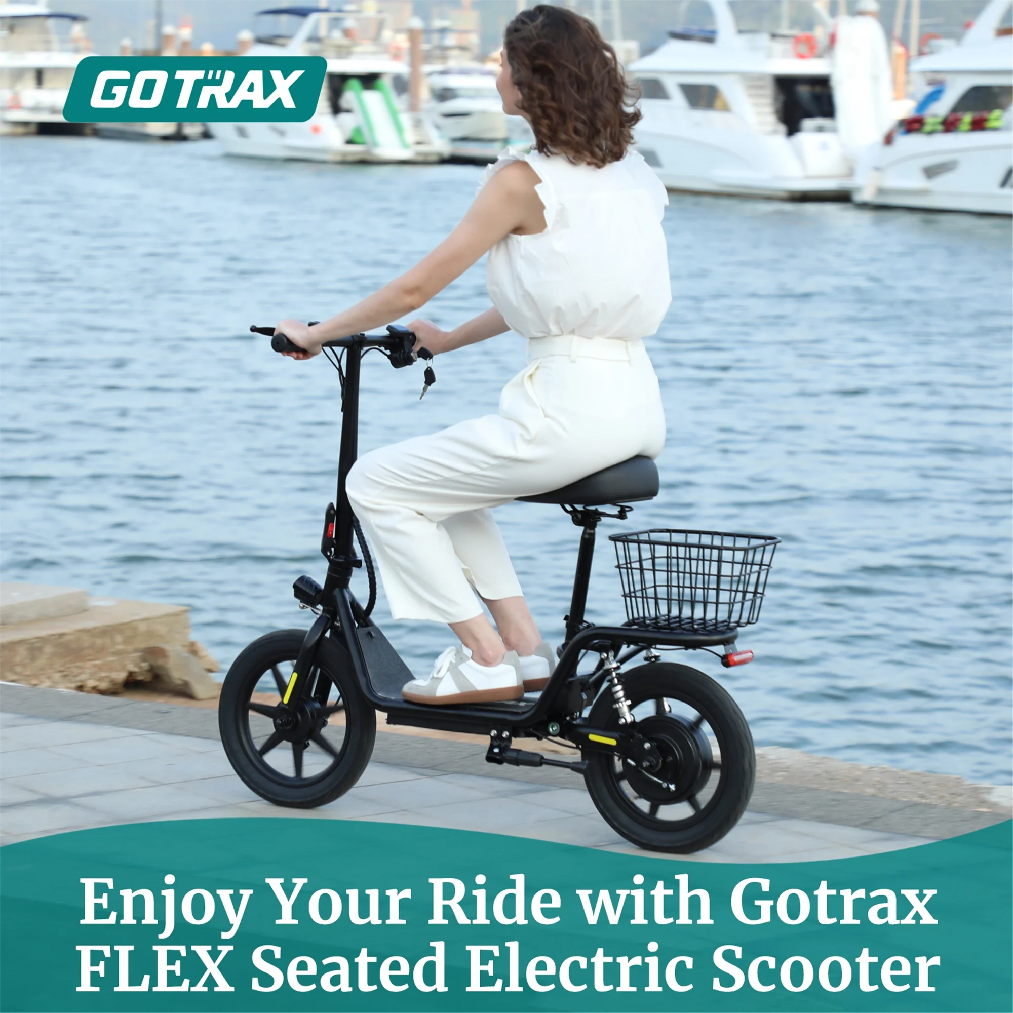 GOTRAX Flex Electric Scooter with Seat for Adult Commuter, 400W&16 Miles Range&15.5Mph Foldable Scooter with 14