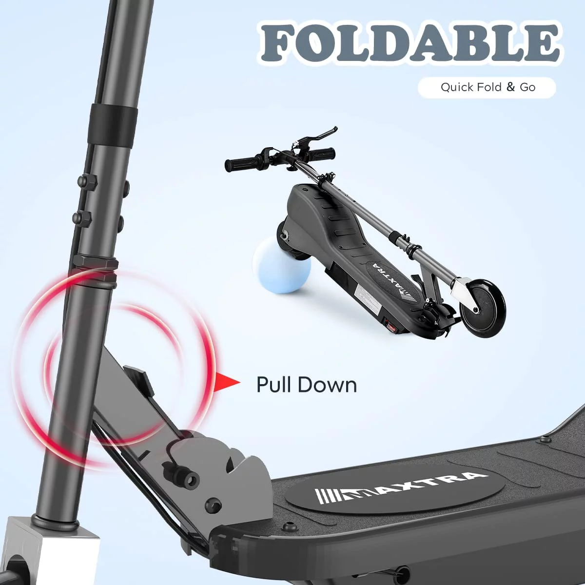 Maxtra Scooters E100 Folding Electric Scooter with Adjustable Handlebar for Kids Ages 6-12, up to 10 MPH, 155 Lbs. Max Load - Womvr