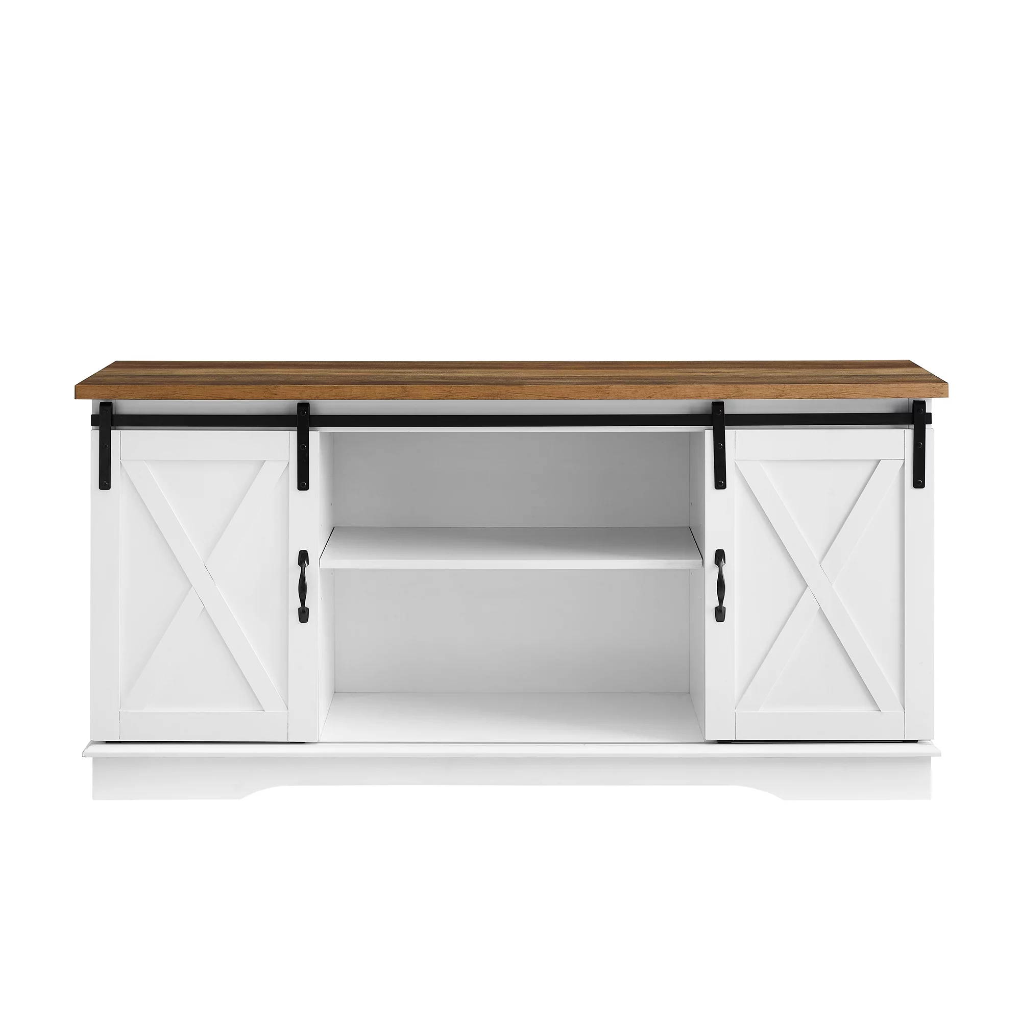 Woven Paths Farmhouse Sliding Barn Door TV Stand for TVs up to 65