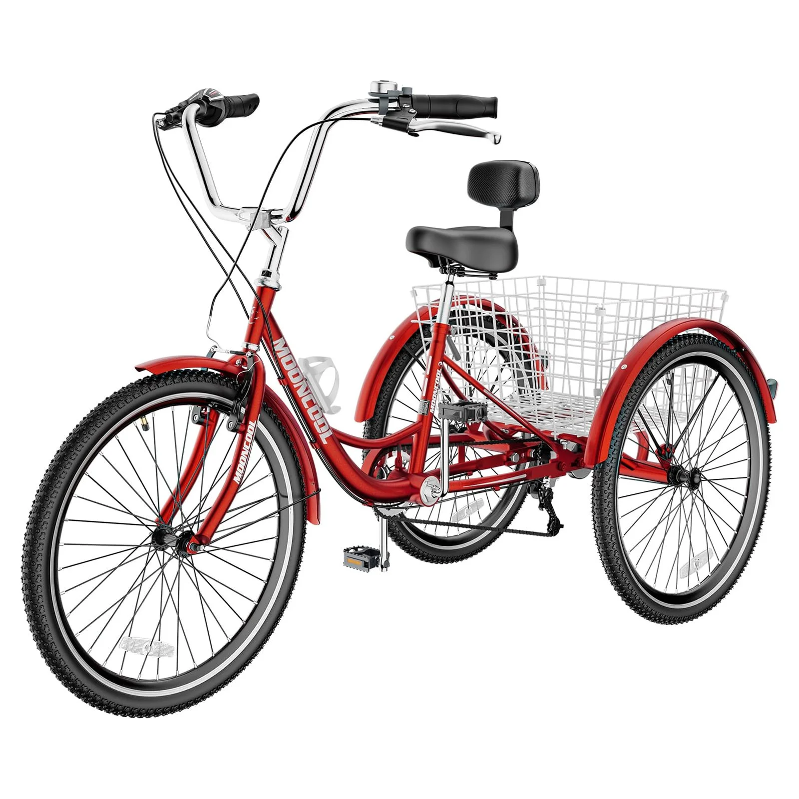 MOPHOTO 7 Speed Adult Tricycle 26 in/24in/20in, Trikes for Adults, Adult Tricycle with Basket & Dual Braking System, Adult Trikes for Women, Men, 3 Wheeled Bicycle for Shopping, Picnics Exercise - Womvr