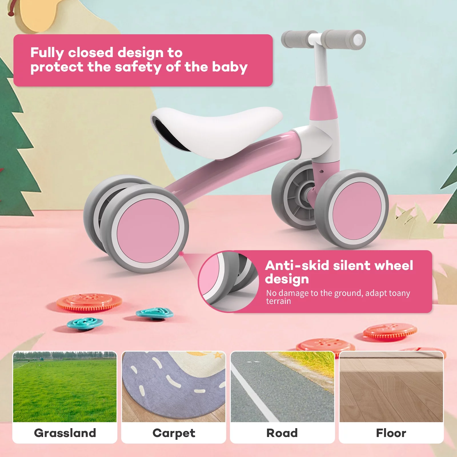 Sejoy Baby Balance Bike Children Walker for 1-3 Years Old Boys Girls 12-36 Months Kids Toddler First Bike 4 Wheels Riding Toys,First Birthday Gifts - Womvr