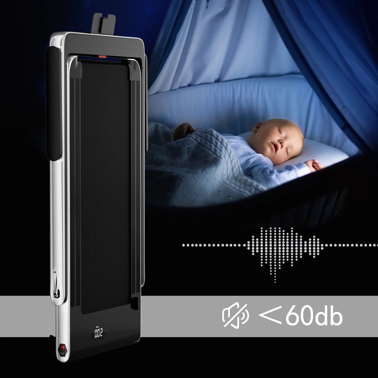 SuperFit Up To 7.5MPH 2.25HP 2 in 1 Single Display Screen Folding Treadmill Remote Control W/ APP Control Speaker Black - Womvr