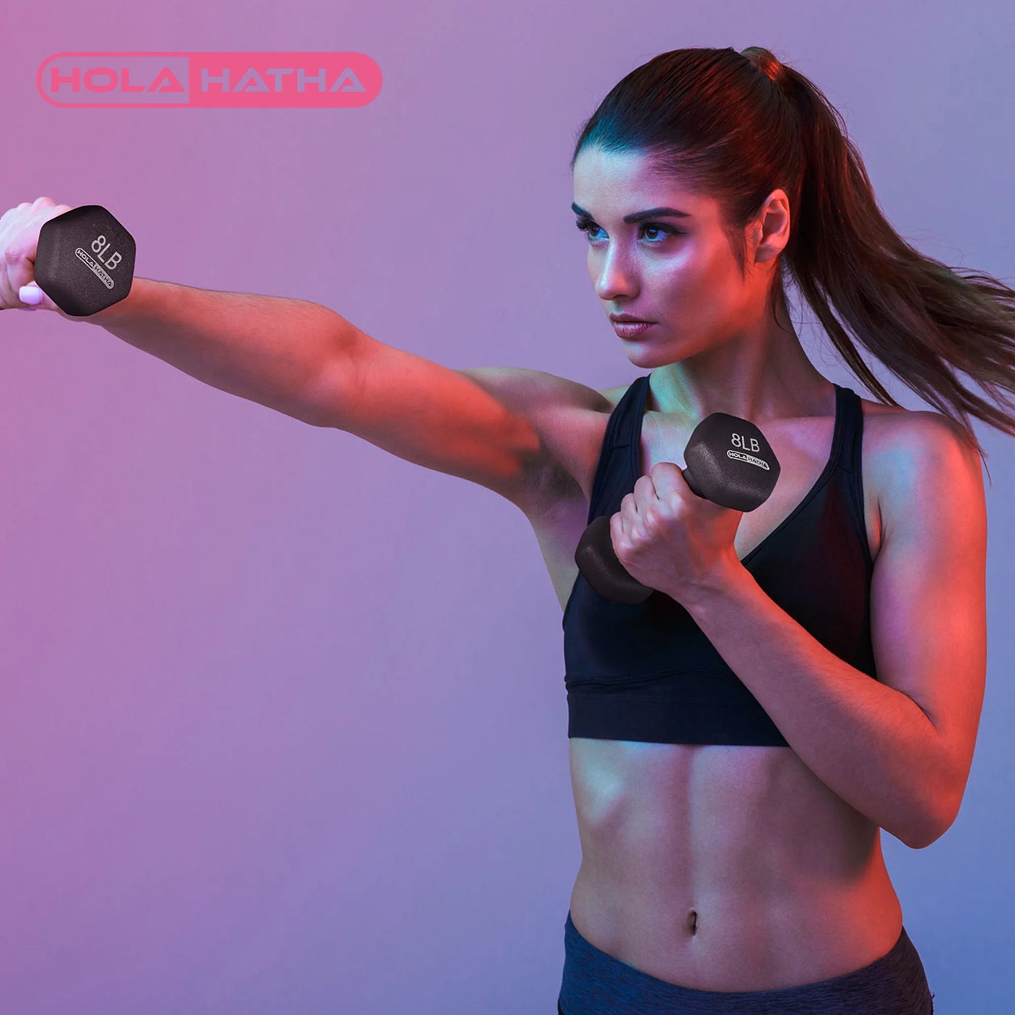 HolaHatha 3, 5, and 8 Pound Dumbbell Hand Weight Set with Storage Rack, Multi - Womvr