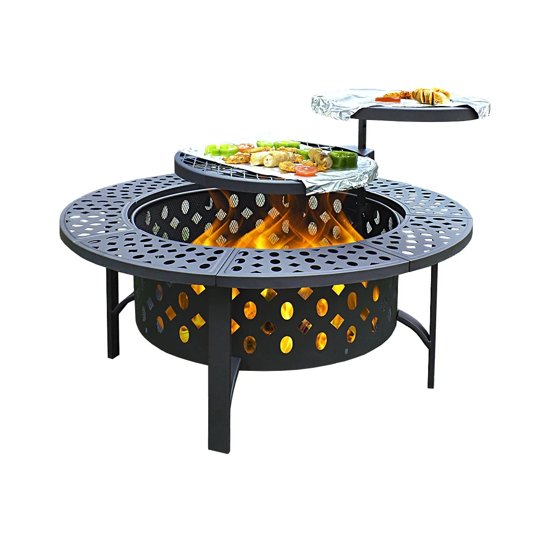 Lava Star 36 inch Round Fire Pit for Outdoor Bonfire Multipurpose Wood Burning Metal Table for Patio - Womvr