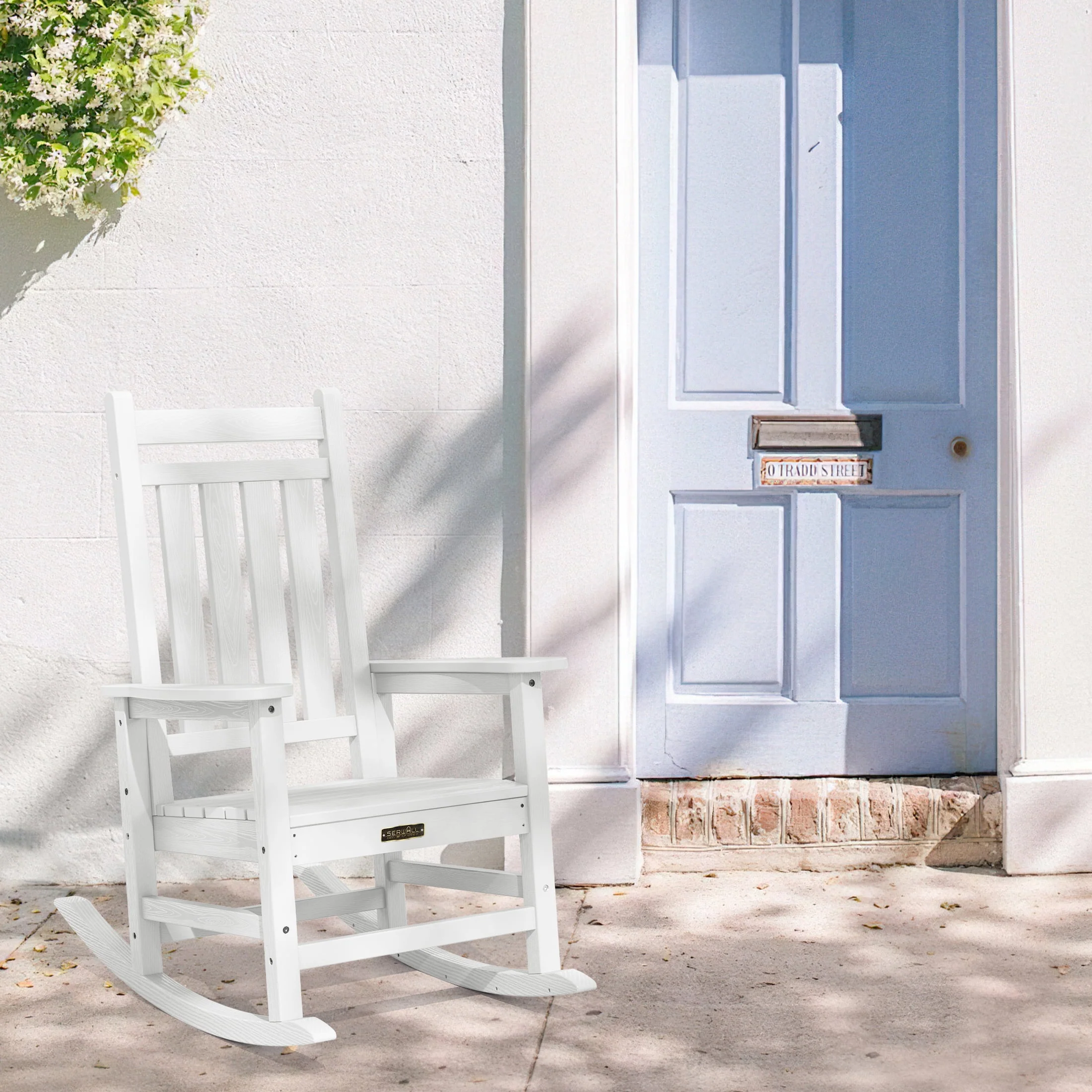 SERWALL Outdoor Oversized Slat Rocking Chair, HDPE Plastic Porch Rocker, Gray - Womvr