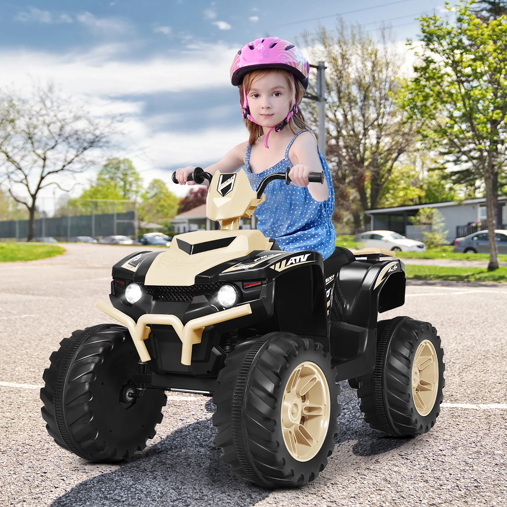 Costway 12V Kids 4-Wheeler ATV Quad Ride On Car w/ LED Lights Music  USB Navy - Womvr