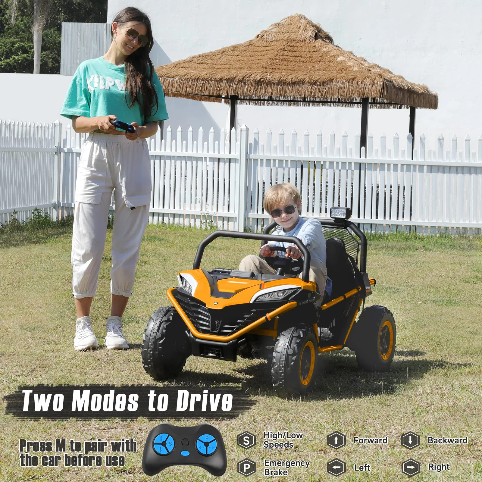 12 V Ride on Car,2 Seater Powered on Truck,4WD Electric Off-Road,Remote Control,Spring Suspension Ride on UTV for 3-8 Kids,Blue - Womvr