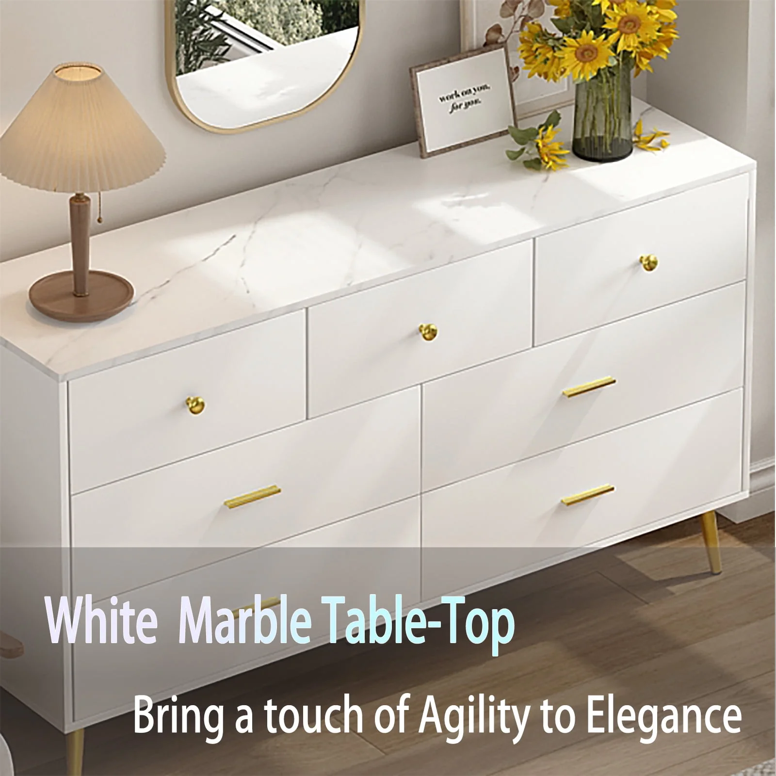 6 Drawer Dresser, Mid-Century Modern Chest Of Drawers, Double Dresser Storage Cabinet For Bedroom Living Room Hallway(White-6 Drawers) - Womvr