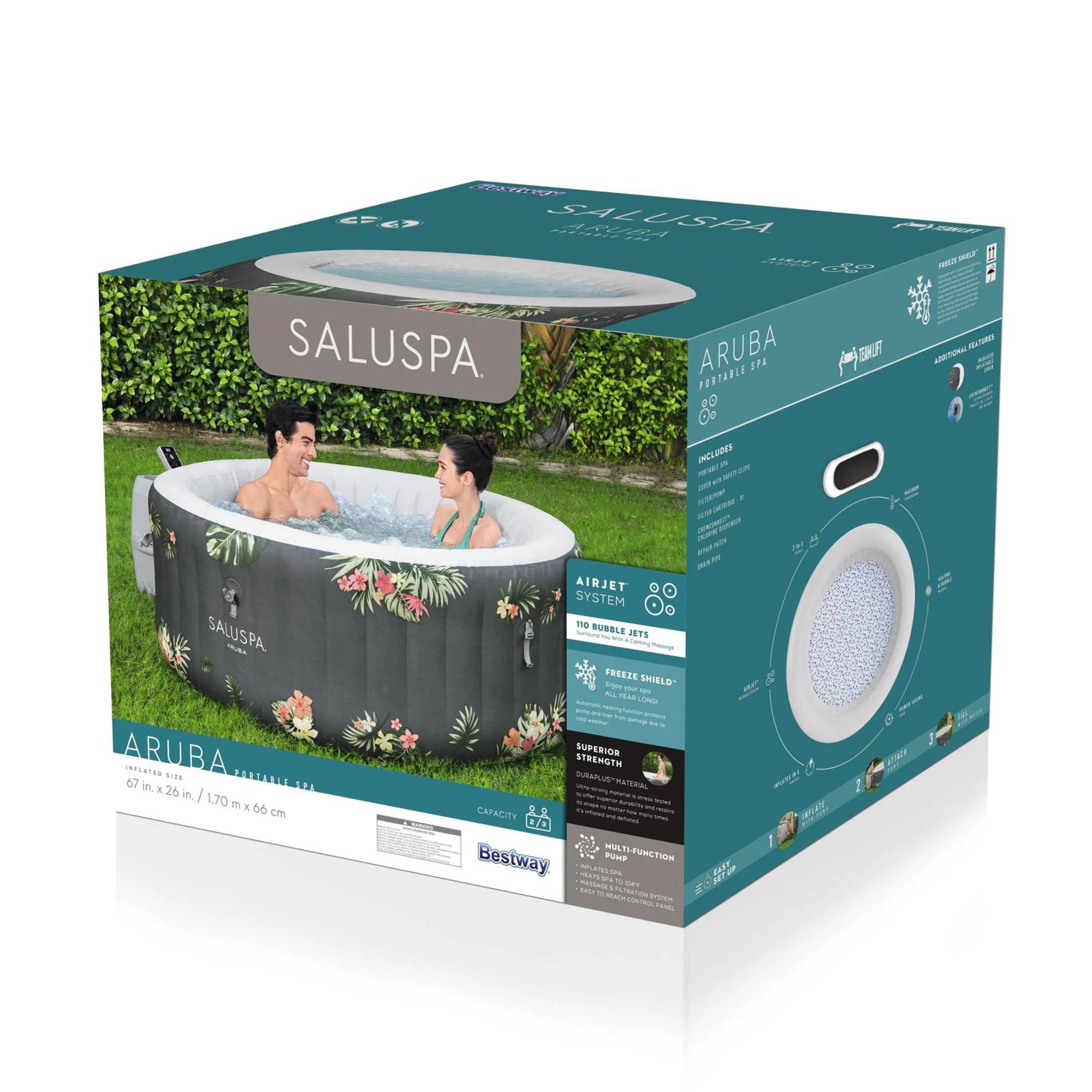 Bestway SaluSpa Aruba AirJet Inflatable Hot Tub w/ EnergySense Cover, Grey - Womvr