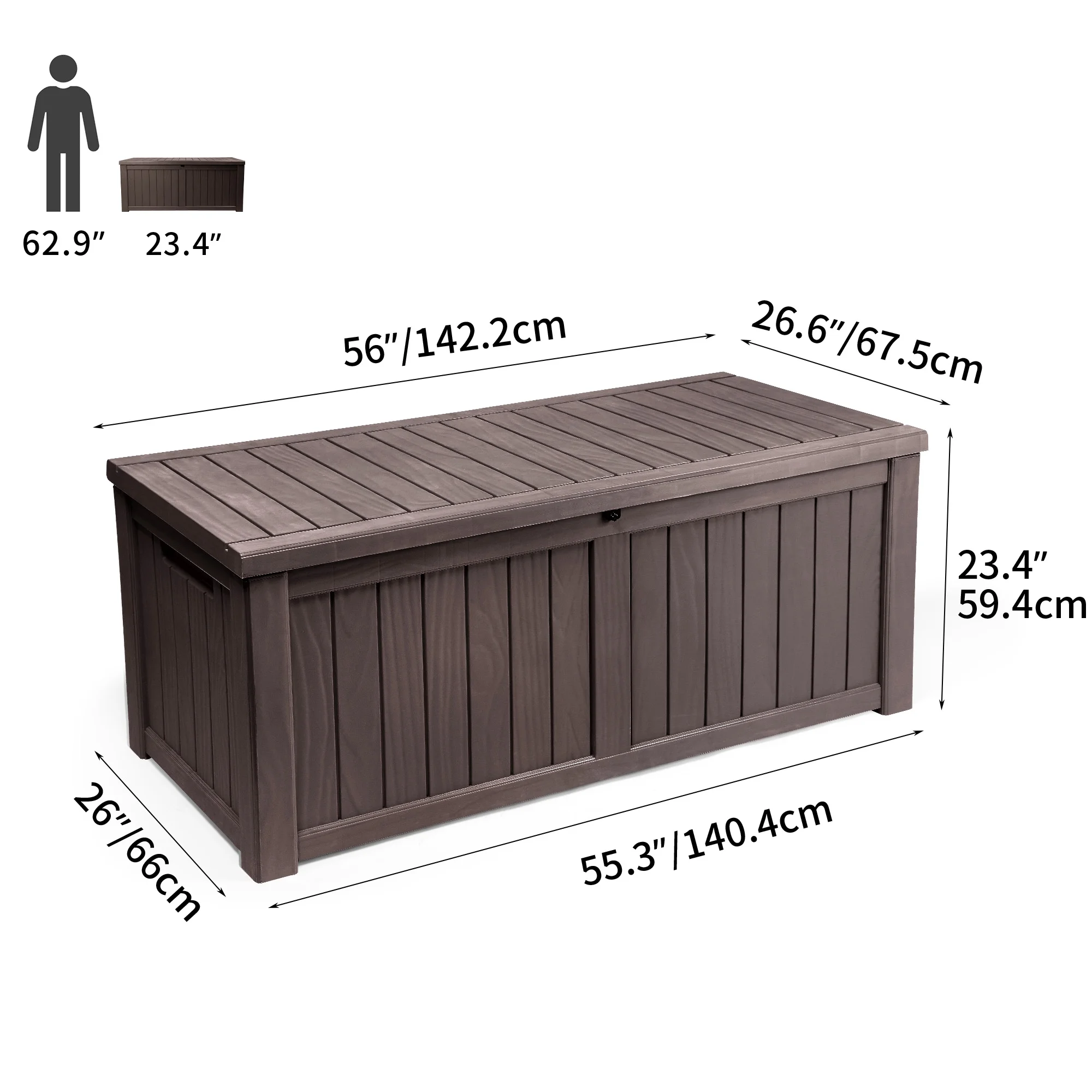 Dextrus Outdoor Storage Deck Box for Outdoor Pillows and Pool Supplies - Large Resin Patio Storage 120 Gallon Capacity, Lockable Lid, Waterproof (Brown) - Womvr