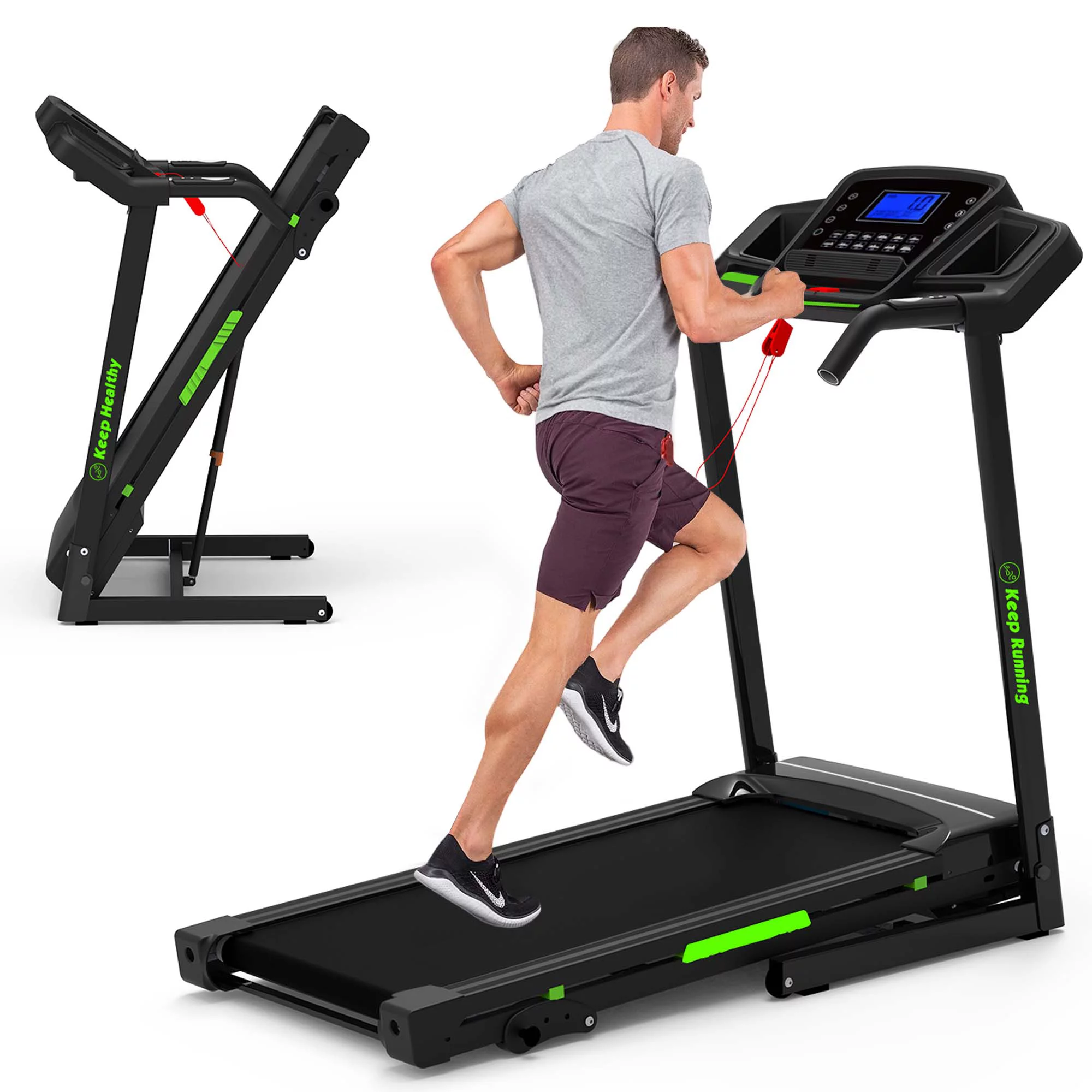 Aukfa 3.5 HP Folding Treadmill with Incline for Home Office Workout, 300 lbs+ Capacity, Green - Womvr