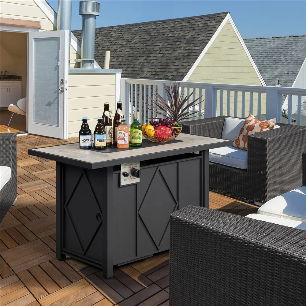 Alden Design 43in Propane Fire Pit Table with Ceramic Tabletop & Steel Base, Black - Womvr