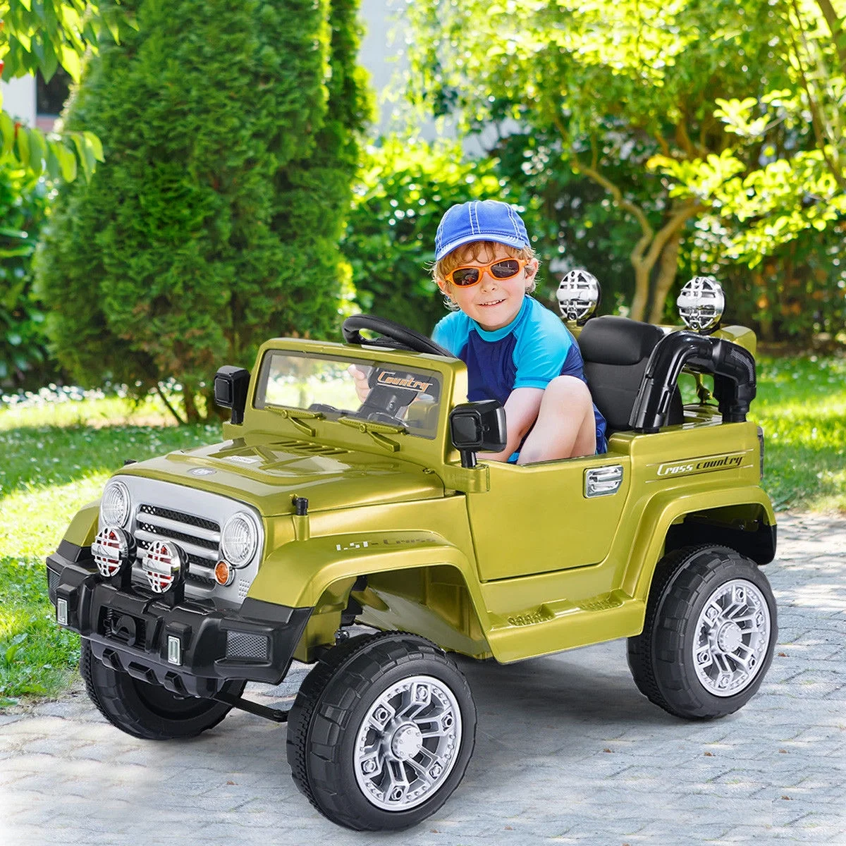 Costway 12V MP3 Kids Ride On Truck  Car RC Remote Control with LED Lights Music Green - Womvr