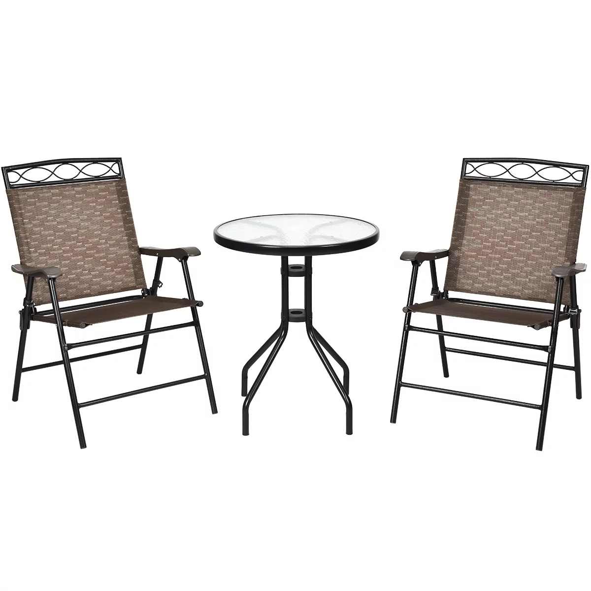Gymax 3PCS Bistro Set Conversation Set Pub Patio Outdoor w/ Folding Chairs Table - Womvr