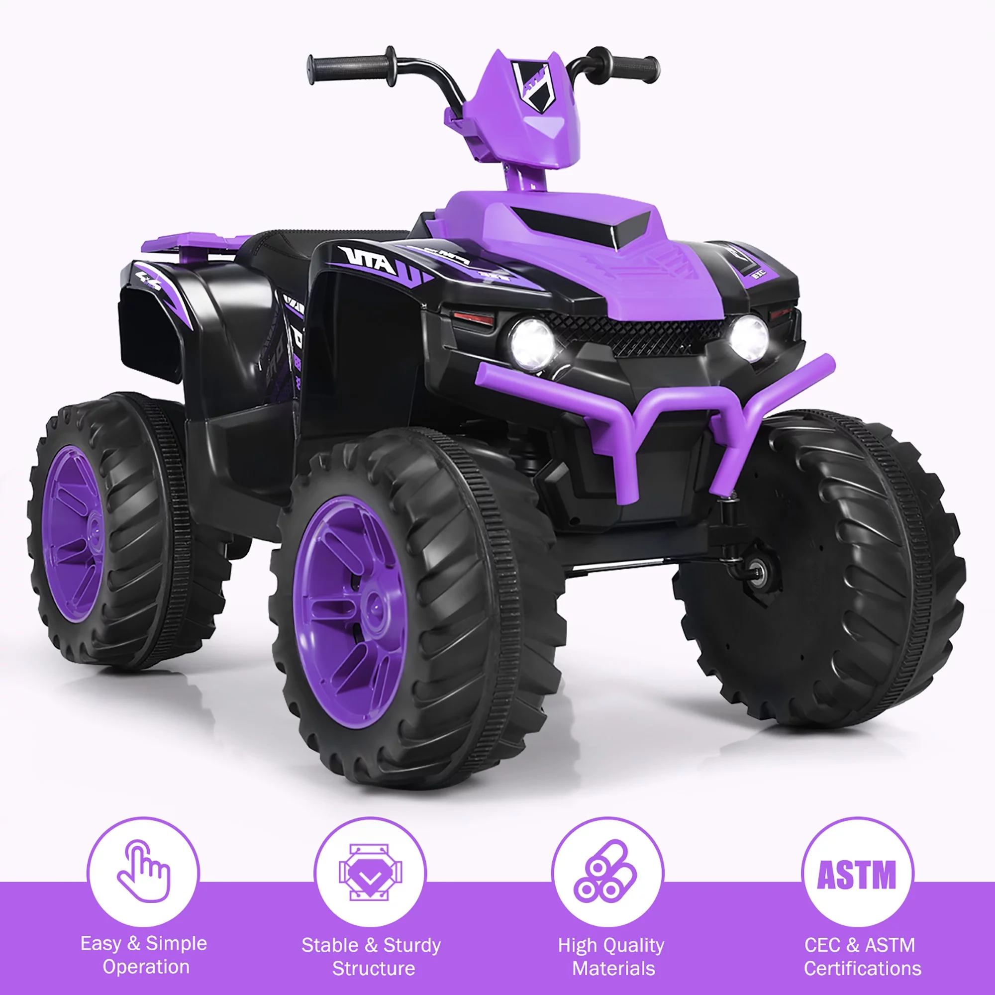 Costway 12V Kids 4-Wheeler ATV Quad Ride On Car w/ LED Lights Music  USB Navy - Womvr