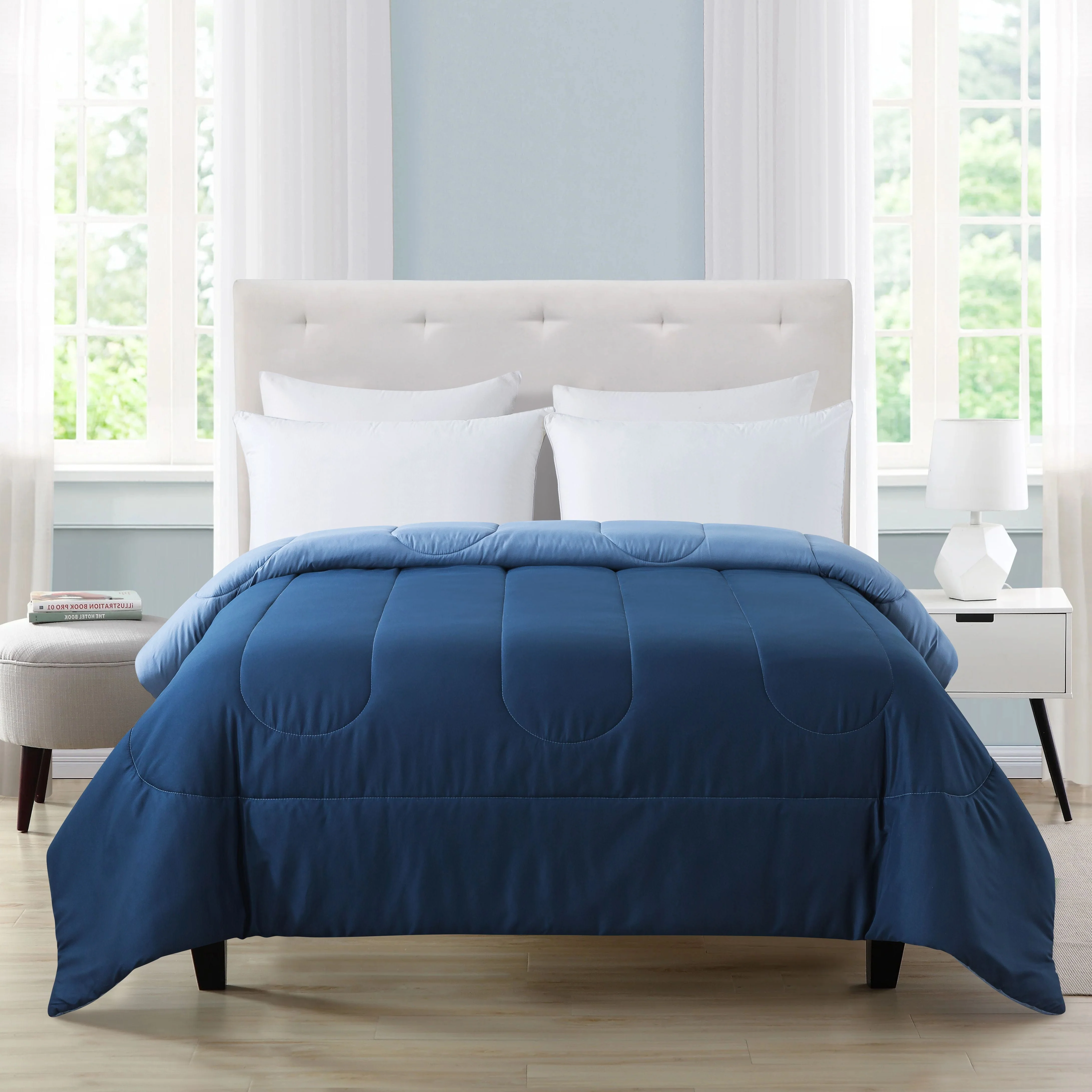 Mainstays Reversible Microfiber Comforter, Navy, Twin/Twin XL, Adult, Unisex - Womvr