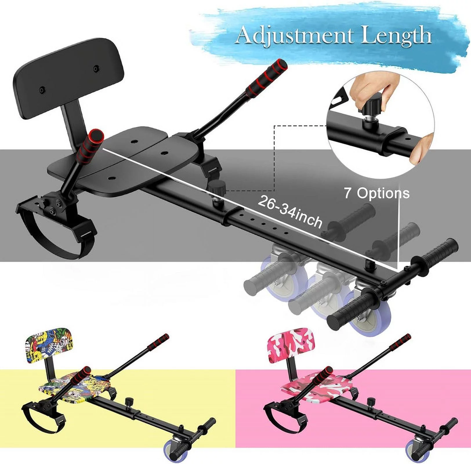 SISIGAD Hoverboard with Seat, 6.5 inch Hoverboard Go Kart Combo with Bluetooth Speaker & LED Lights for Kids Adults - Womvr