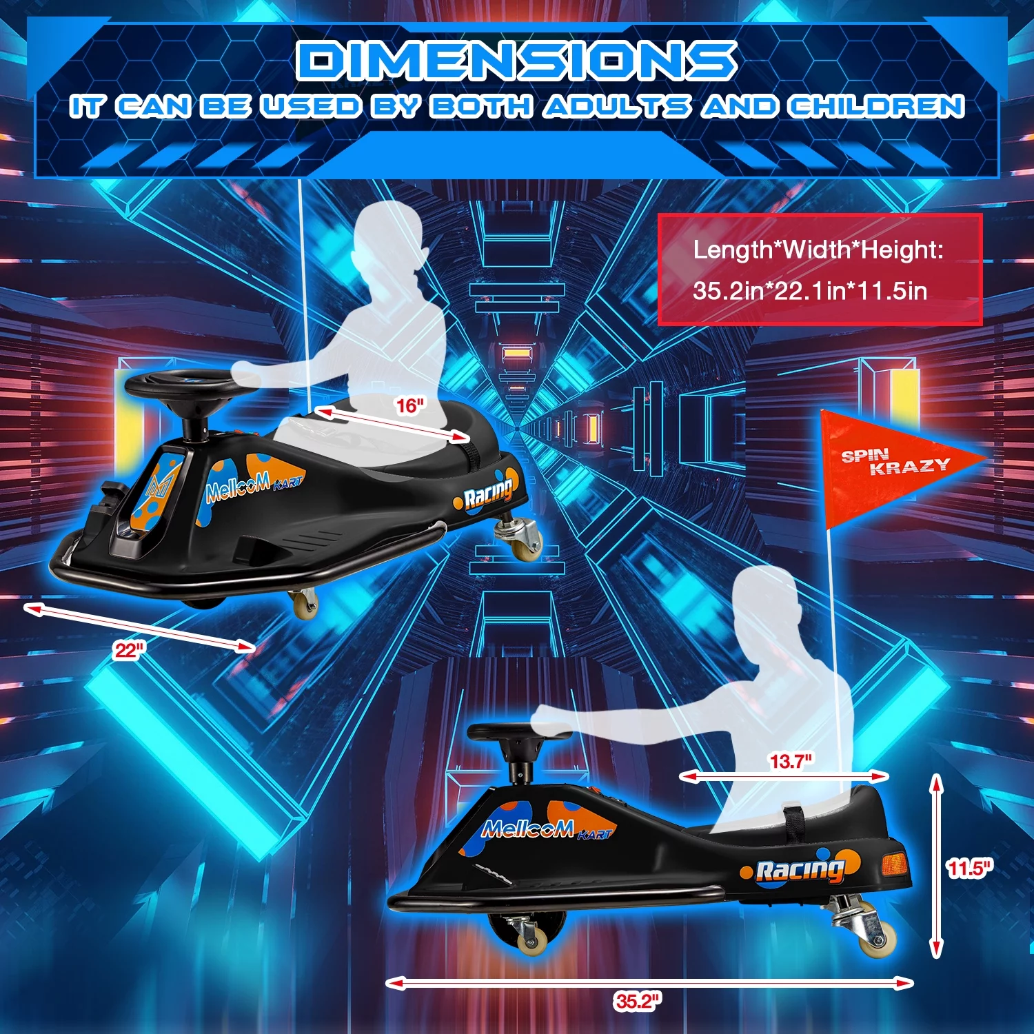 Hommow 12V Ride on Drift Car for Kids,Electric Drifting Go-Kart with Acceleration Pedal, Music, Bluetooth, LED Lights,Christmas Gift for 4-18Years Old,Blue - Womvr